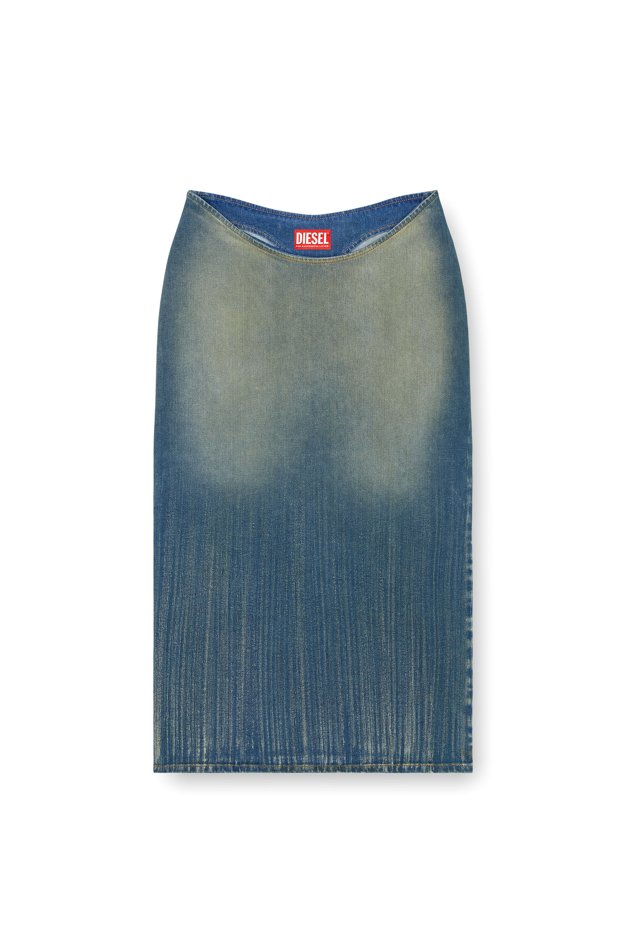 Diesel - DE-MAURY-S, Damen Bleistiftrock aus leicht gestreiftem Denim in Mittelblau - 2