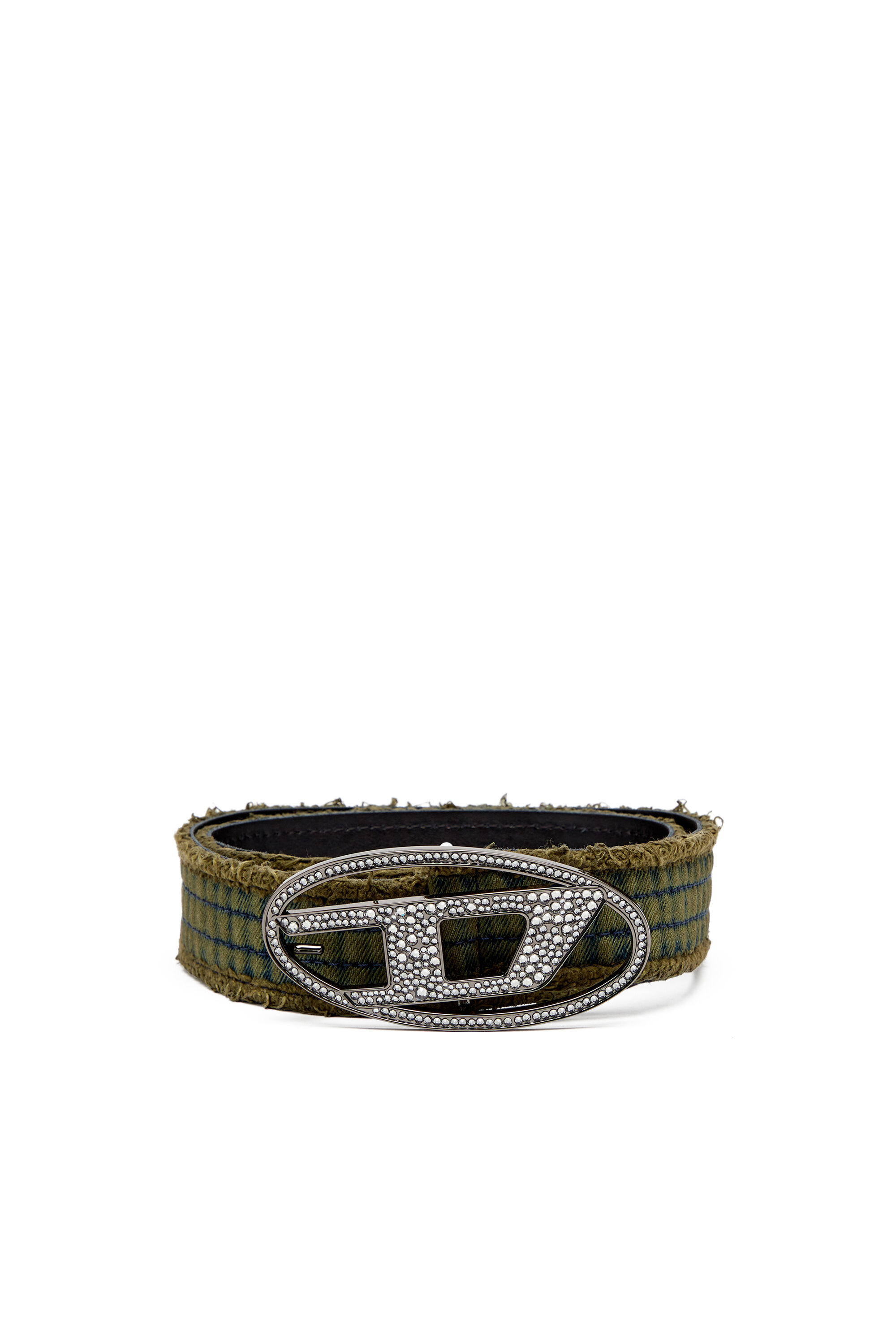 Diesel - B-1DR STRASS, Ceinture en denim et cuir avec boucle en cristal Femme in Vert - 1