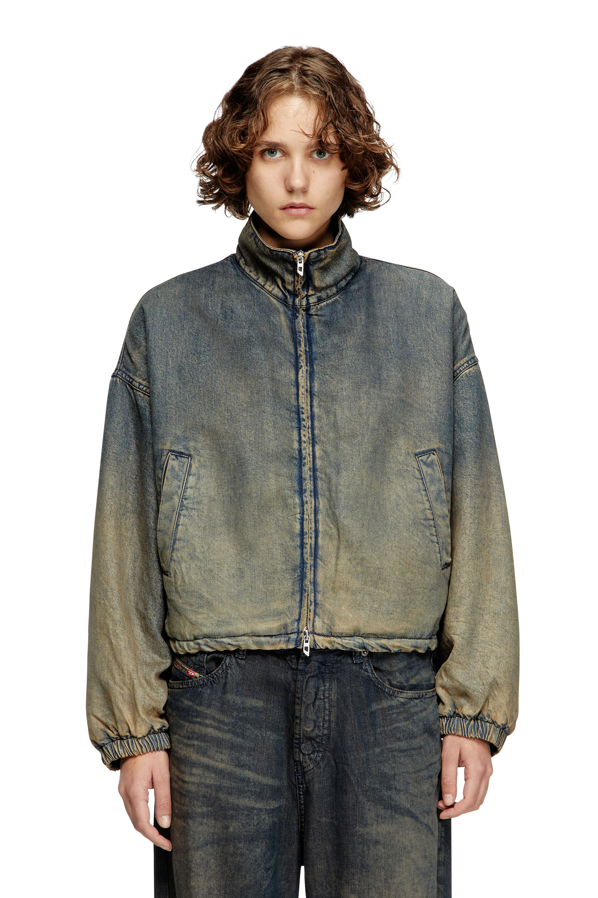 Diesel - DE-FLOWER-S, Damen Jacke mit Reißverschluss aus nuanciert fließendem Denim in Mittelblau - 3
