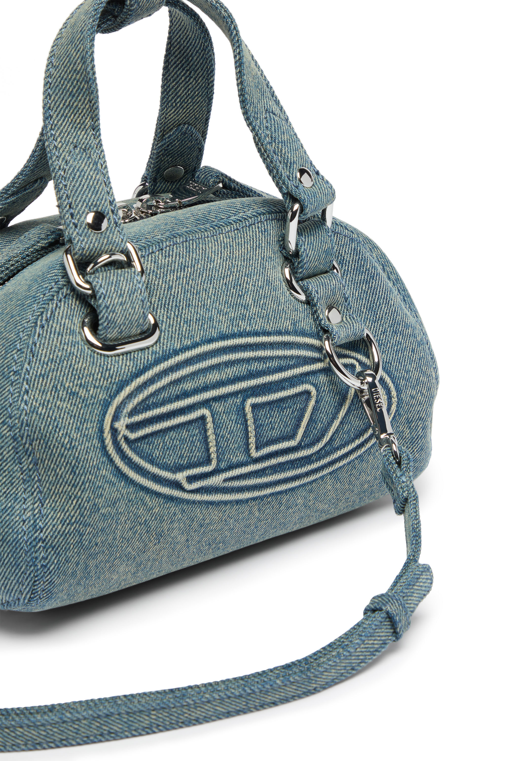 Diesel - 1DR DOME SOFT CROSSBODY, 1DR Dome-Petit sac bowling en denim avec logo Oval D Mixte in Bleu - 5