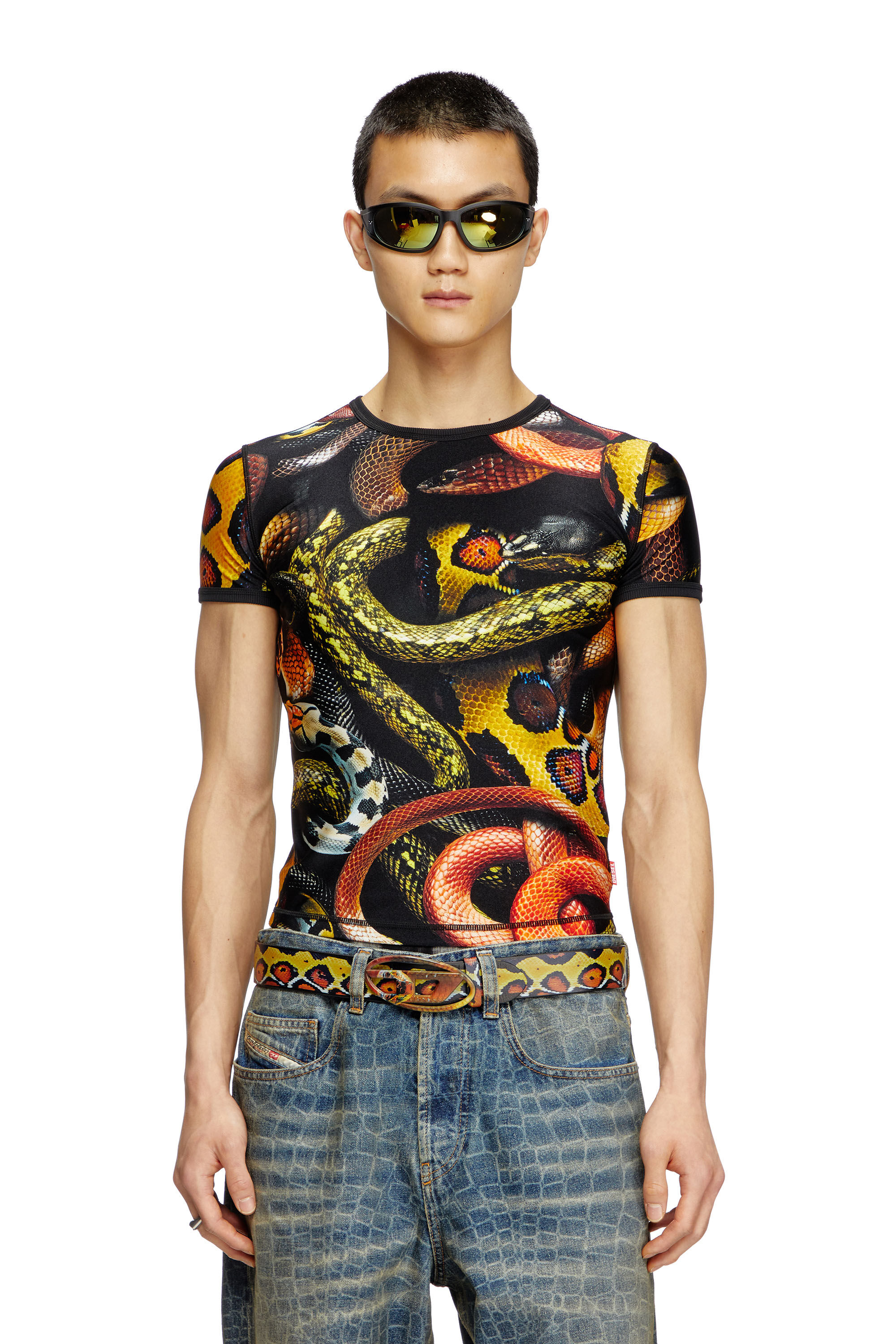 Diesel - CL-T-UNCLE-SNAKE, T-shirt en lycra avec imprimé serpent all-over Mixte in Polychrome - 3