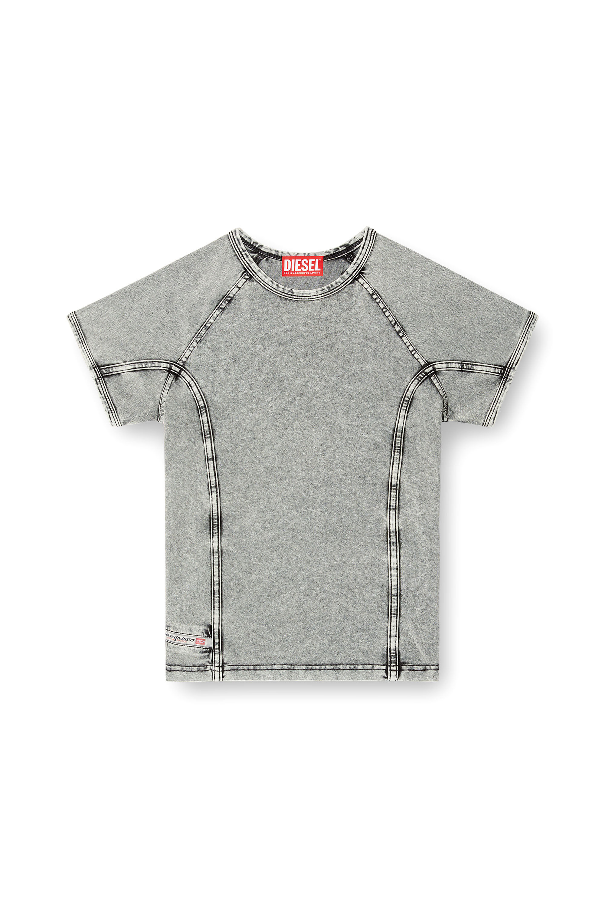 Diesel - T-LYNNE, Top in jersey stretch effetto denim Donna in Grigio - 2