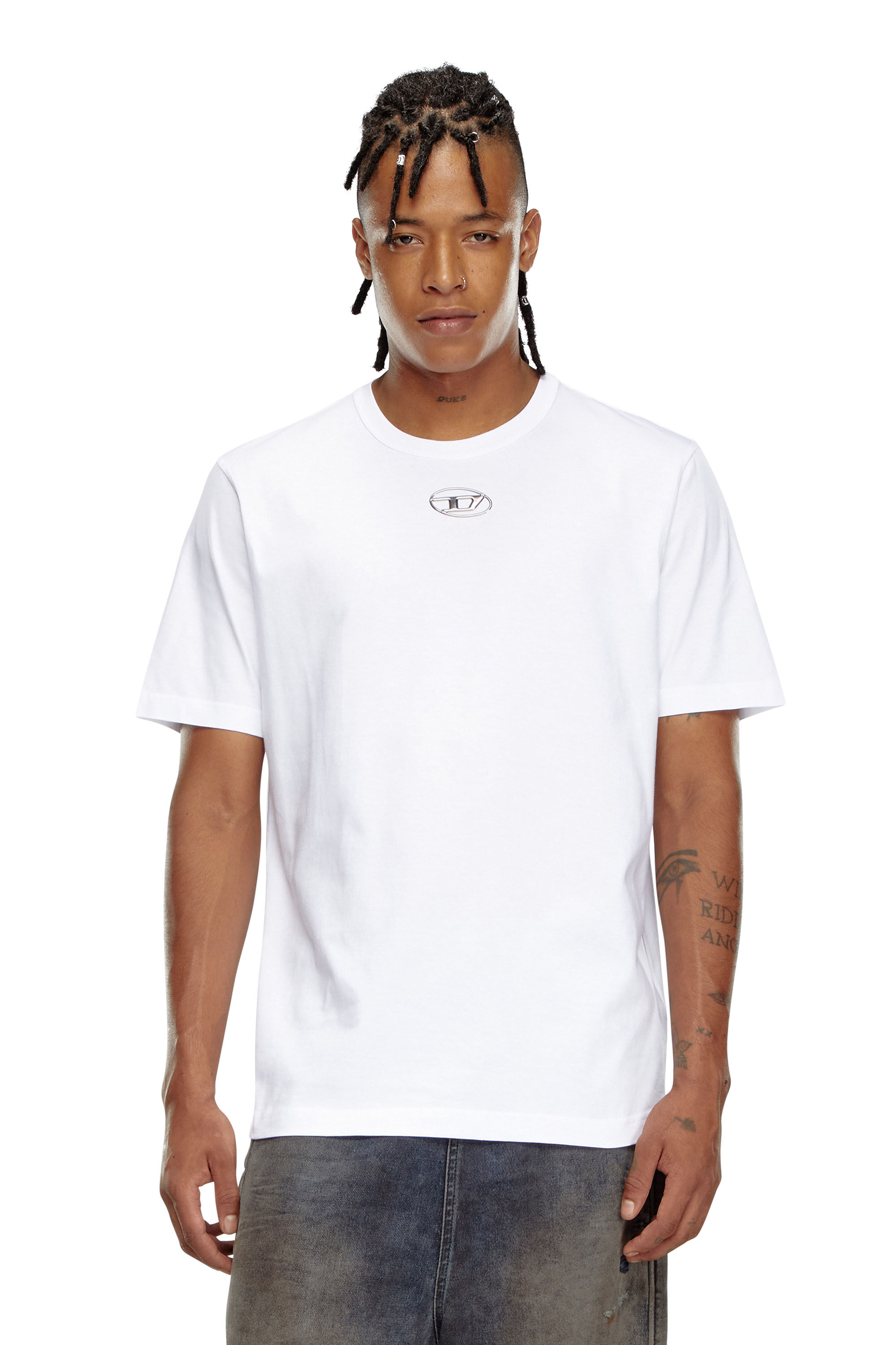 Herren T Shirt mit Spritzguss Logo Weiss Diesel