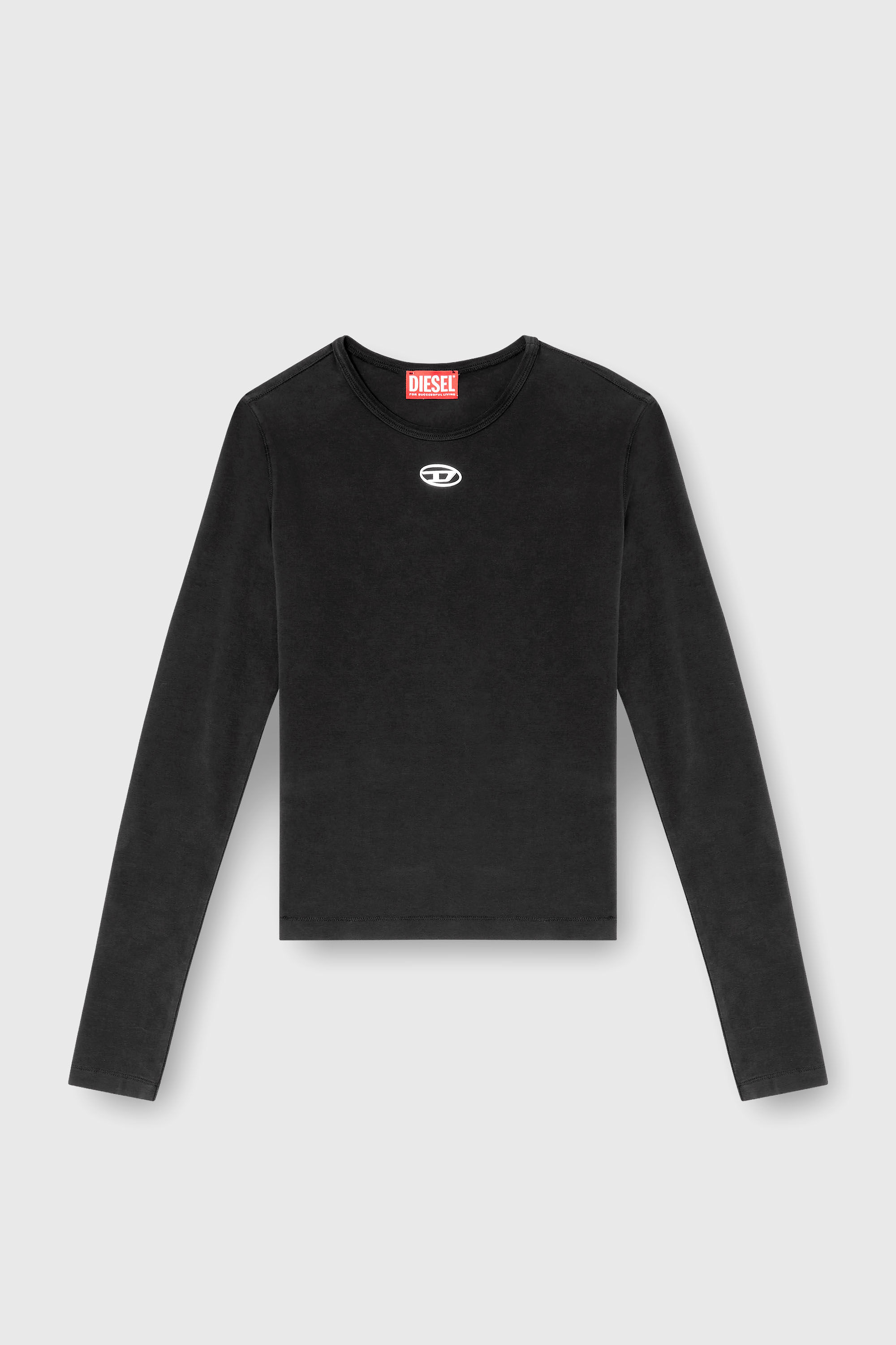 Diesel - T-UNCUTIESLONG-LS-OD, Pull en coton avec logo Oval D Femme in Noir - 2