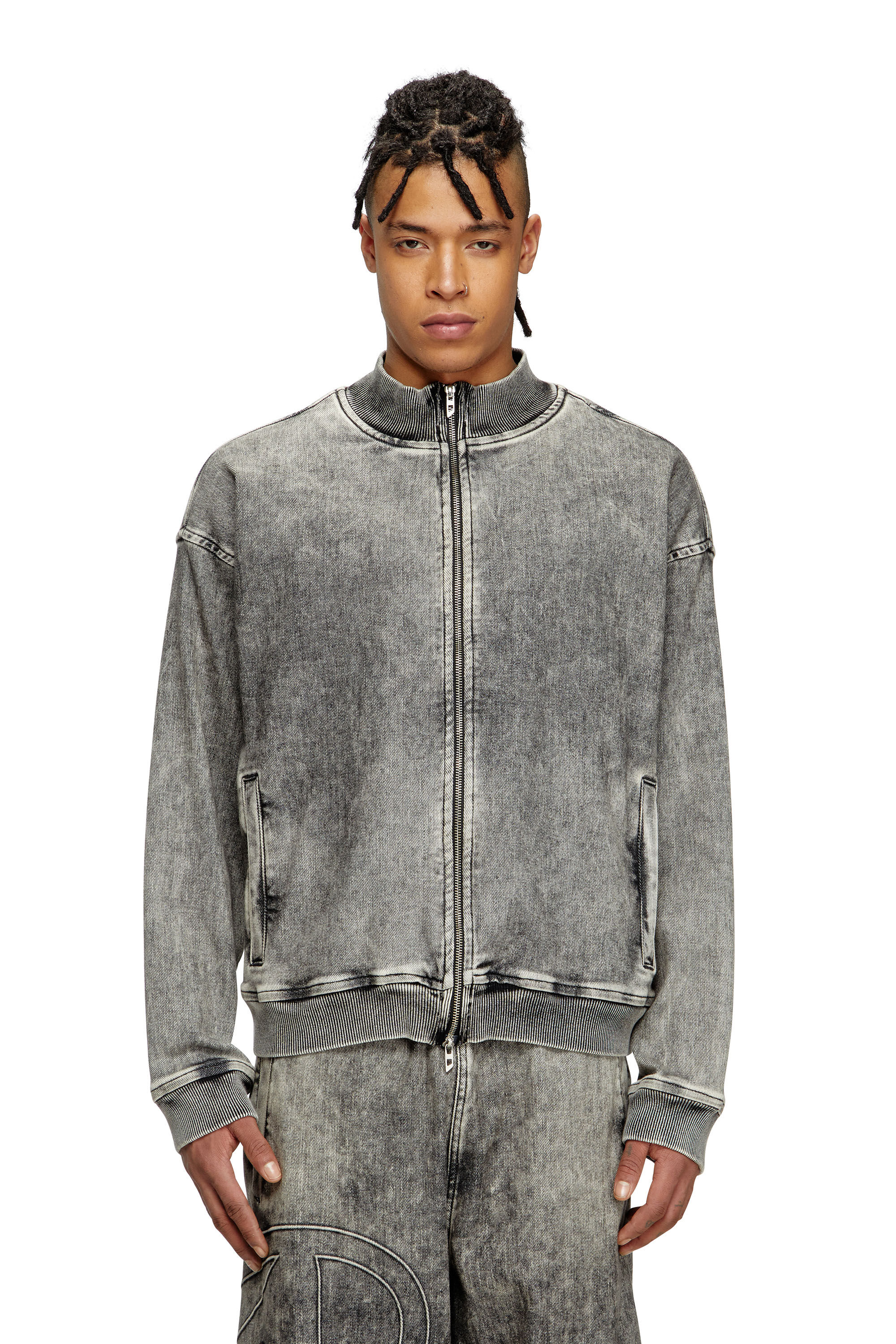 Diesel - D-CARLY-S TRACK, Felpa zip in Track Denim con Oval D Unisex in Grigio - 3