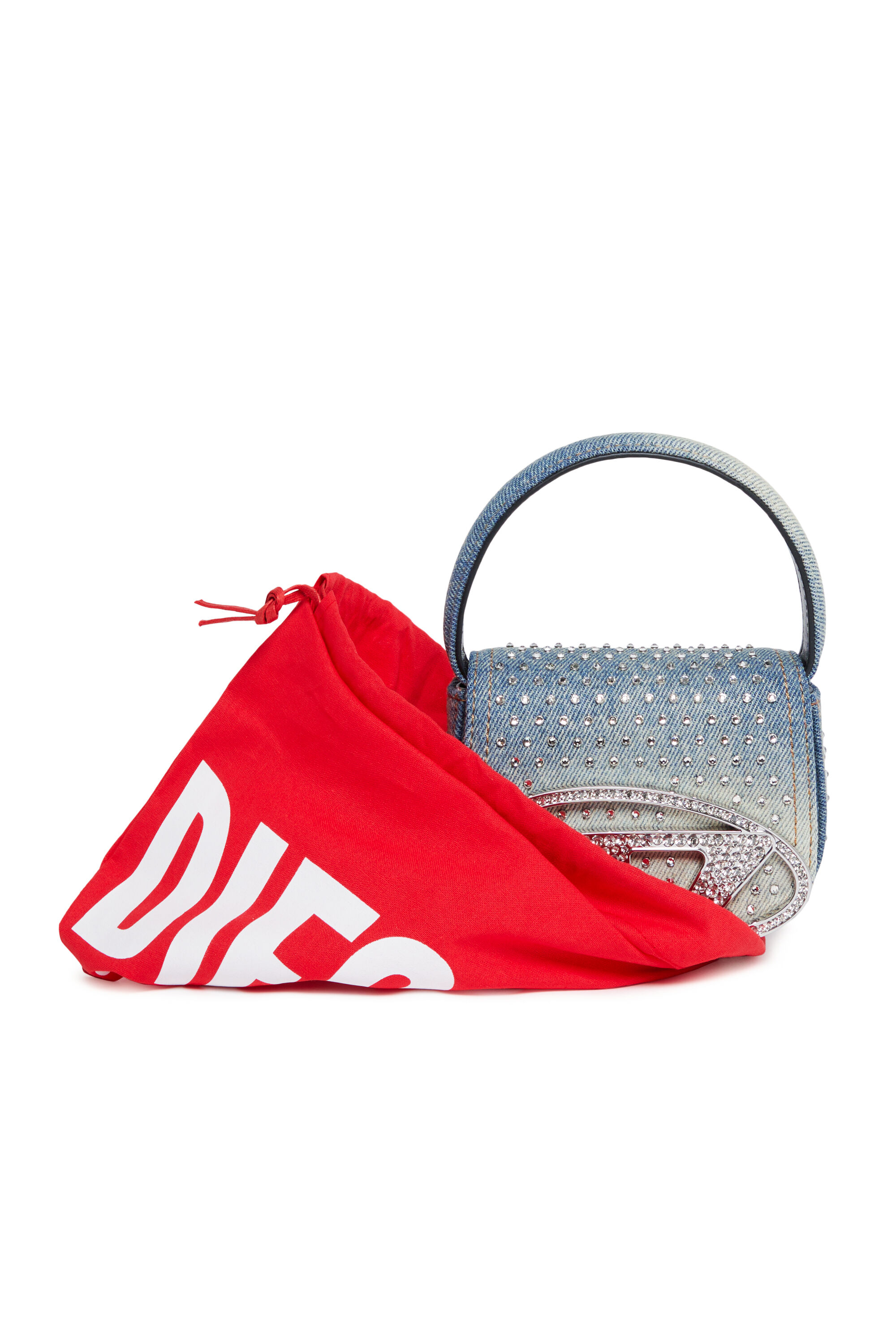Diesel - 1DR XS, Iconica mini bag in denim e cristalli Donna in Blu - 5