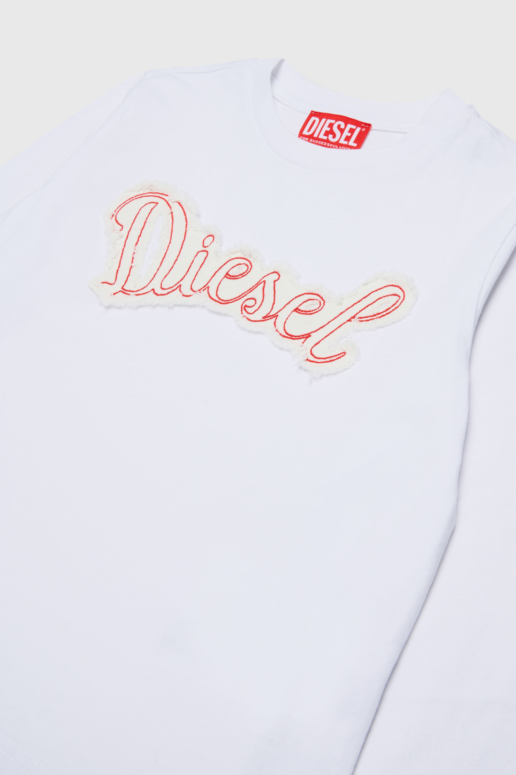 Diesel - TLIBBY, T-shirt &agrave; manches longues avec patch logo effiloch&eacute; Femme in Blanc - 3