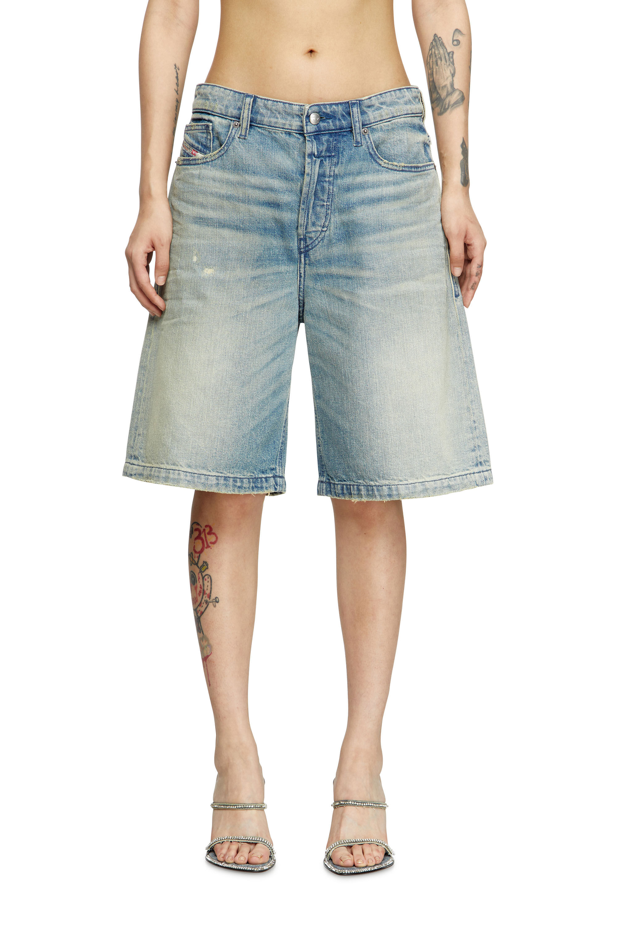 Diesel - DE-SIRE-SHORT, Short in denim effetto vissuto Donna in Blu - 3