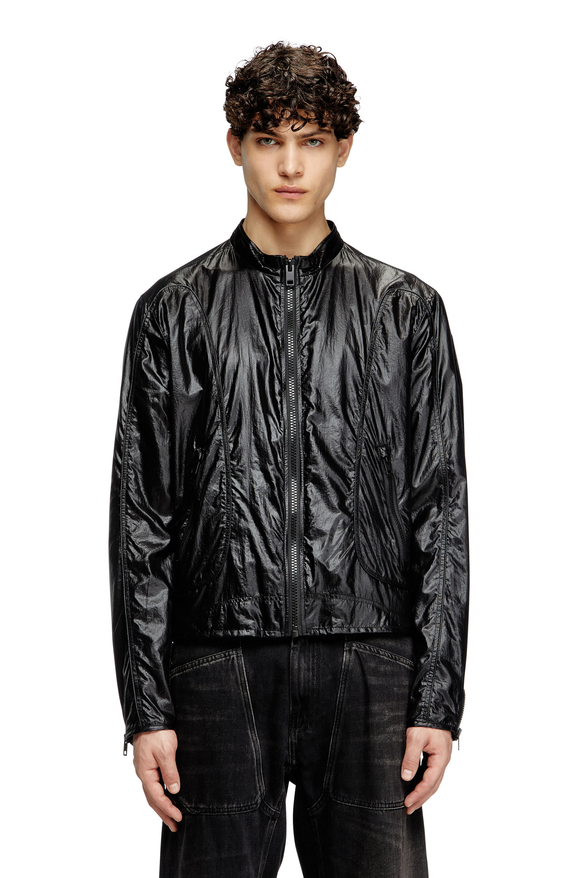 Diesel - J-CLAYS, Herren Biker-Jacke aus glänzendem Ripstop in Schwarz - 3