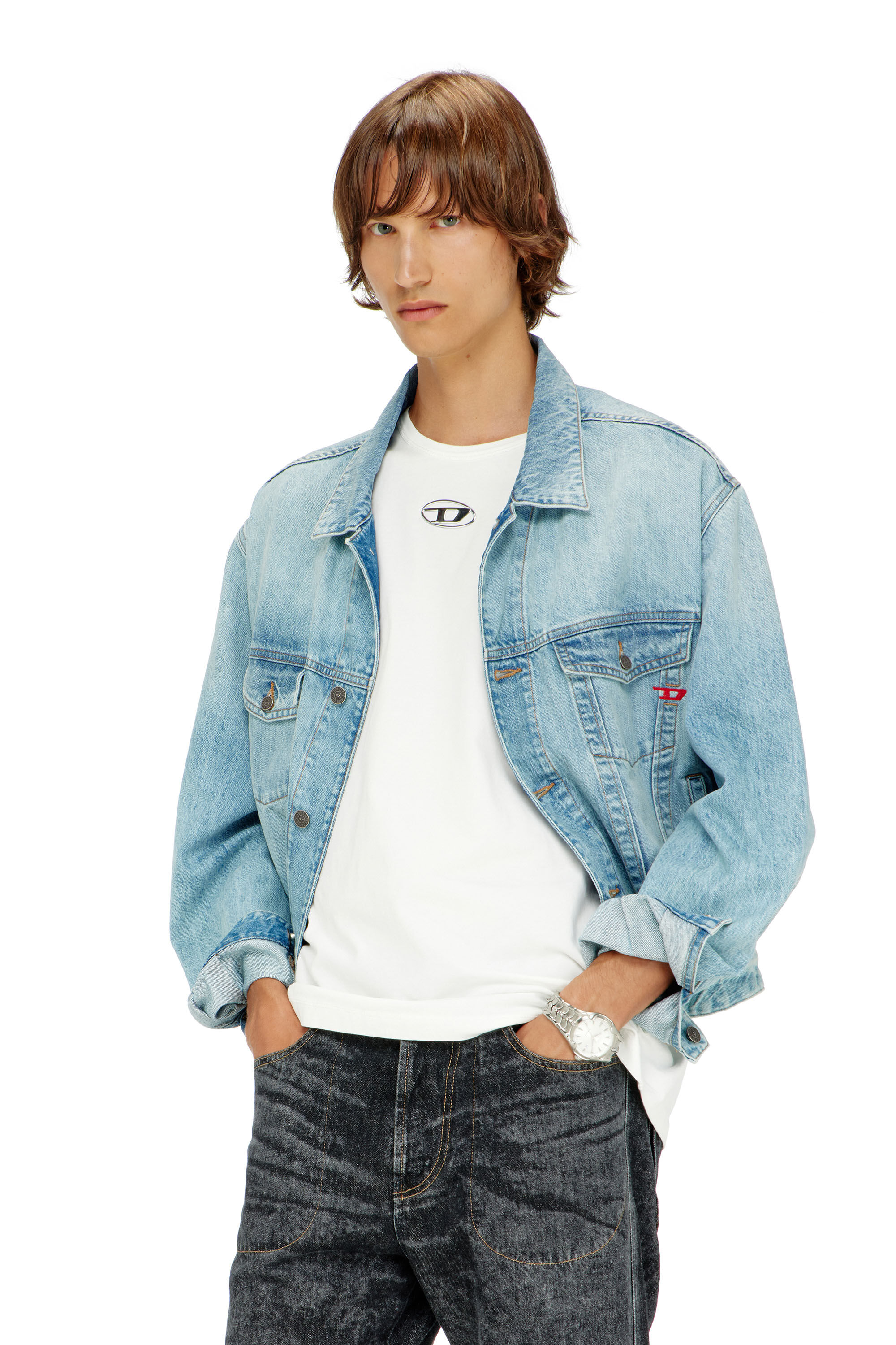 Diesel - T-NORM-IOD, T-shirt in cotone leggero con logo Oval D metallizzato Uomo in Bianco - 3