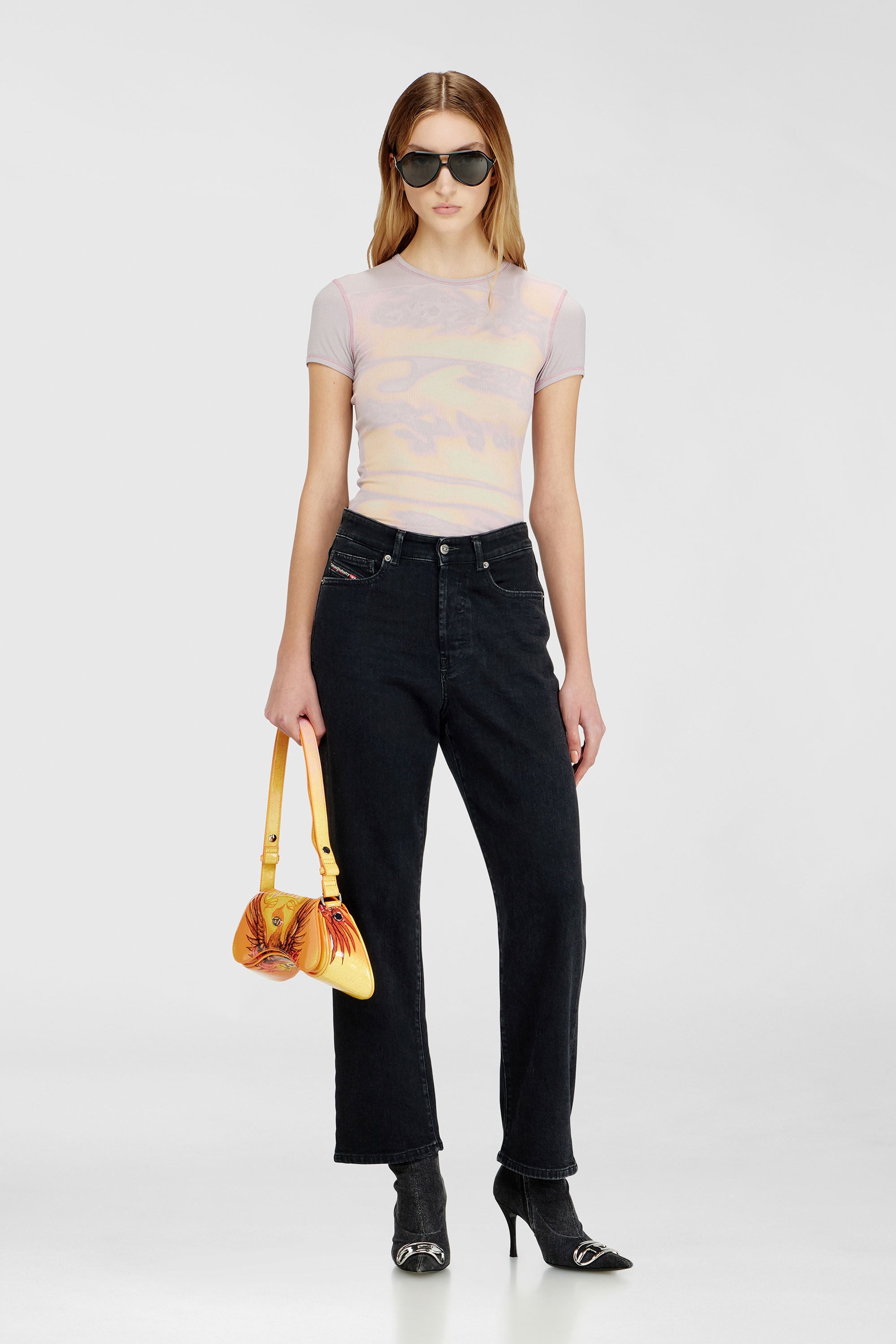 Diesel - T-ELE-LONG-AA1, Damen Schmal geschnittenes Jersey-Top mit Grafikdruck in Lila - 1