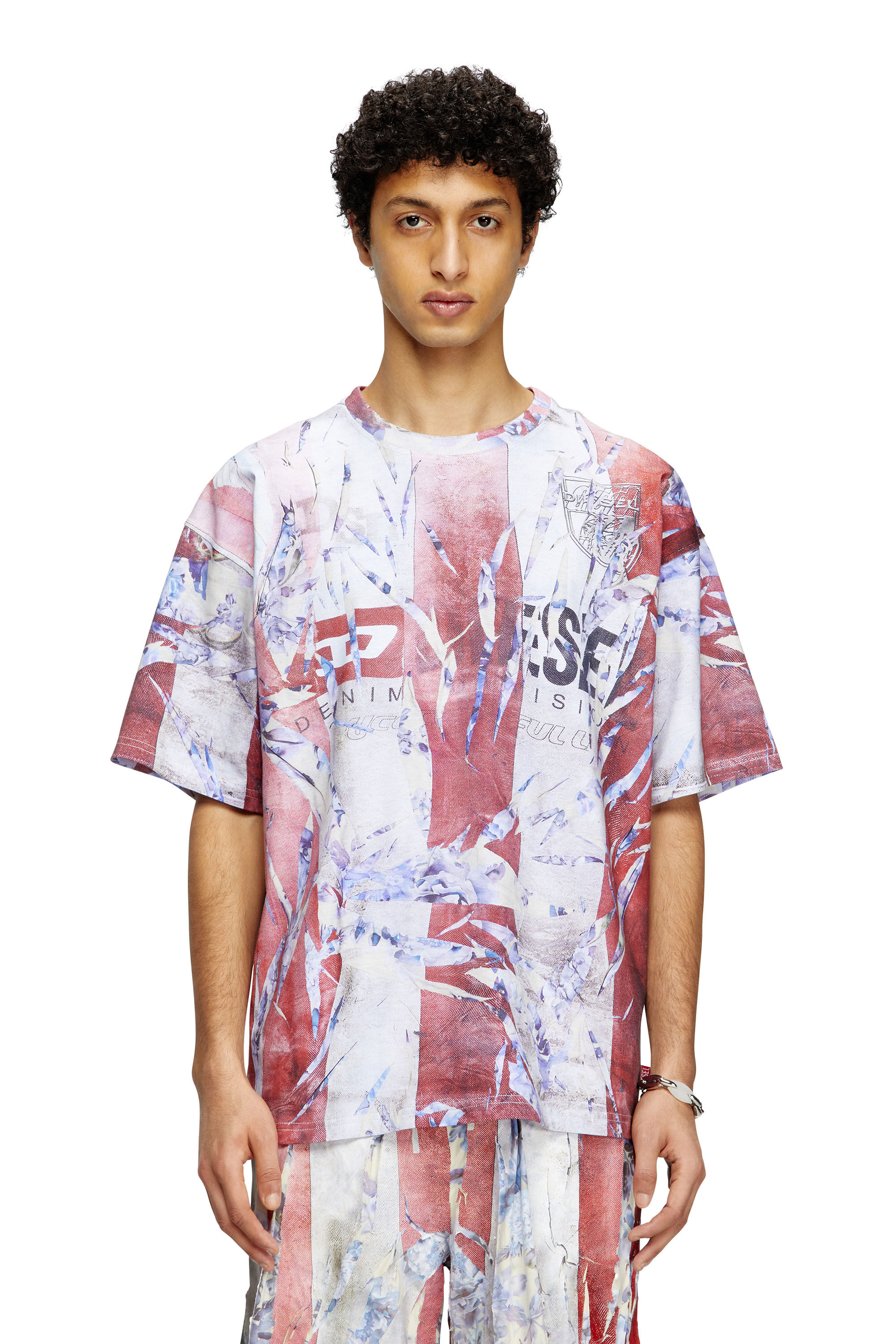 Diesel - T-BOXT-R13, Herren T-Shirt mit gerissenem Trompe l'œil-Print in Rot/Weiss - 3