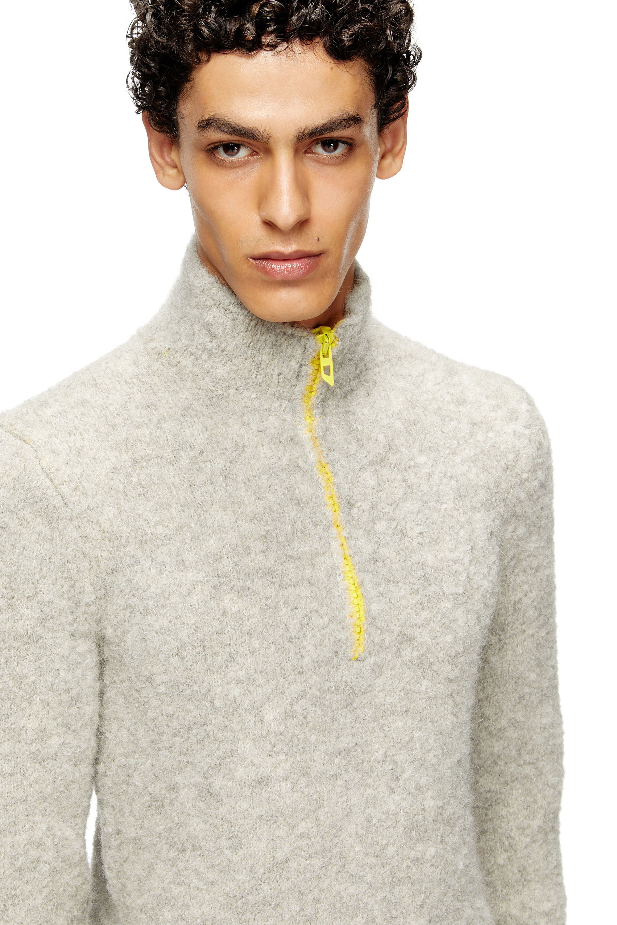 Diesel - K-ELLER, Maglia a mezza zip con interno a contrasto Uomo in Grigio - 5