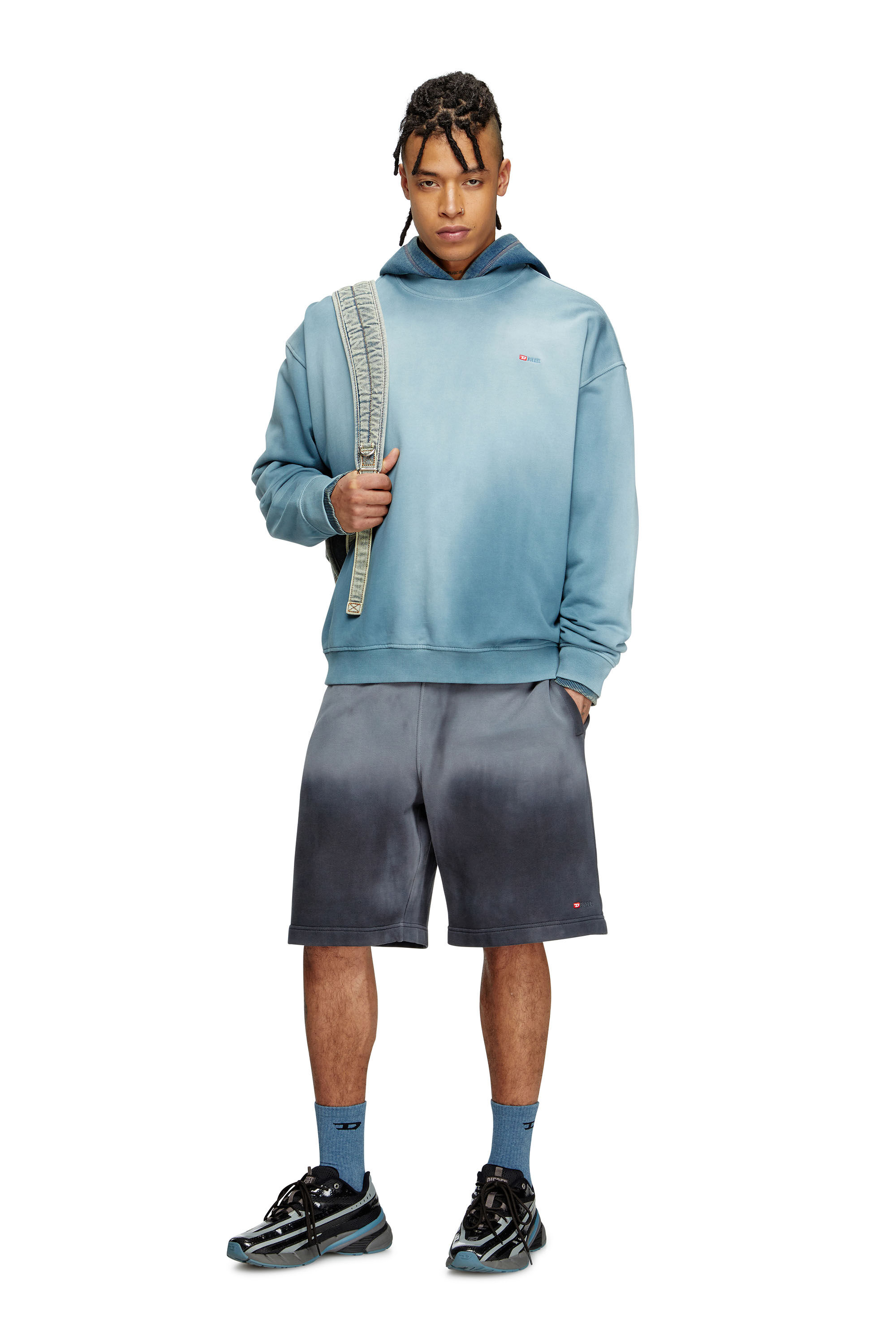 Diesel - S-BOXT-R4, Sweat-shirt délavé avec micro-logo brodé Homme in Bleu - 1