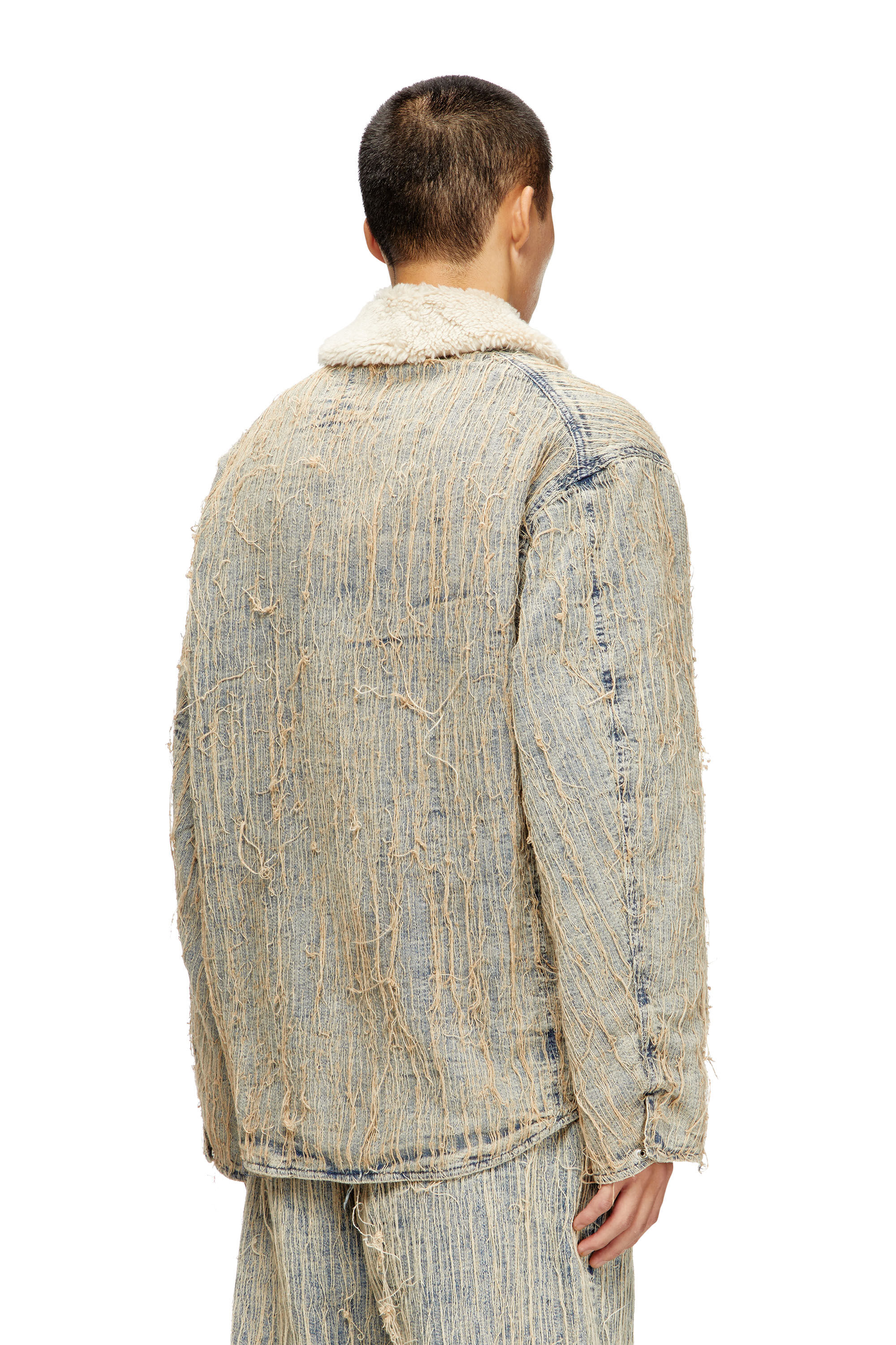 Diesel - D-IVAR-S, Giacca in denim jacquard e fili fluttuanti Uomo in Blu - 4