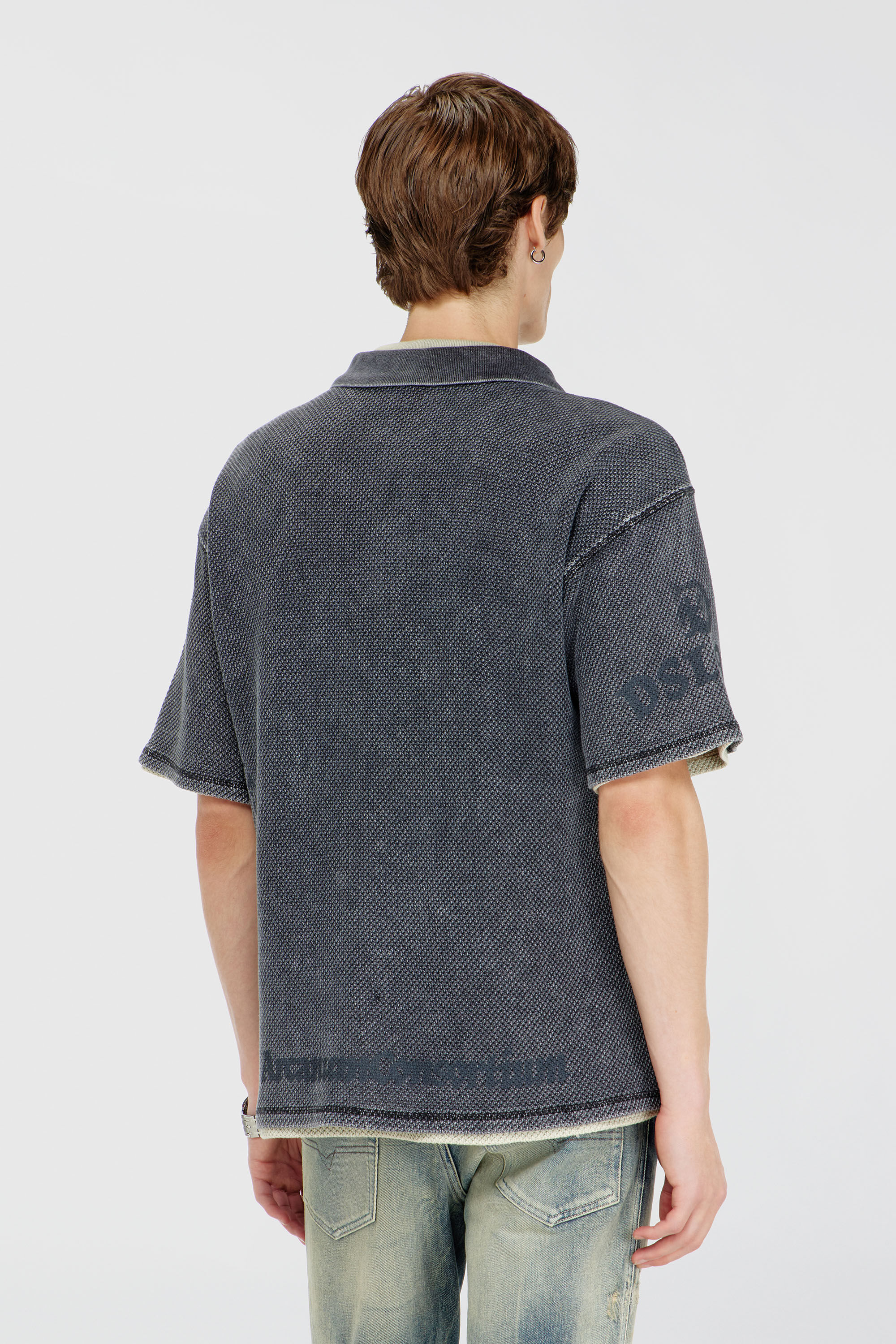 Diesel - T-ERRY-ZIP, Polo en mesh jacquard avec imprim&eacute; Phoenix Homme in Gris - 4