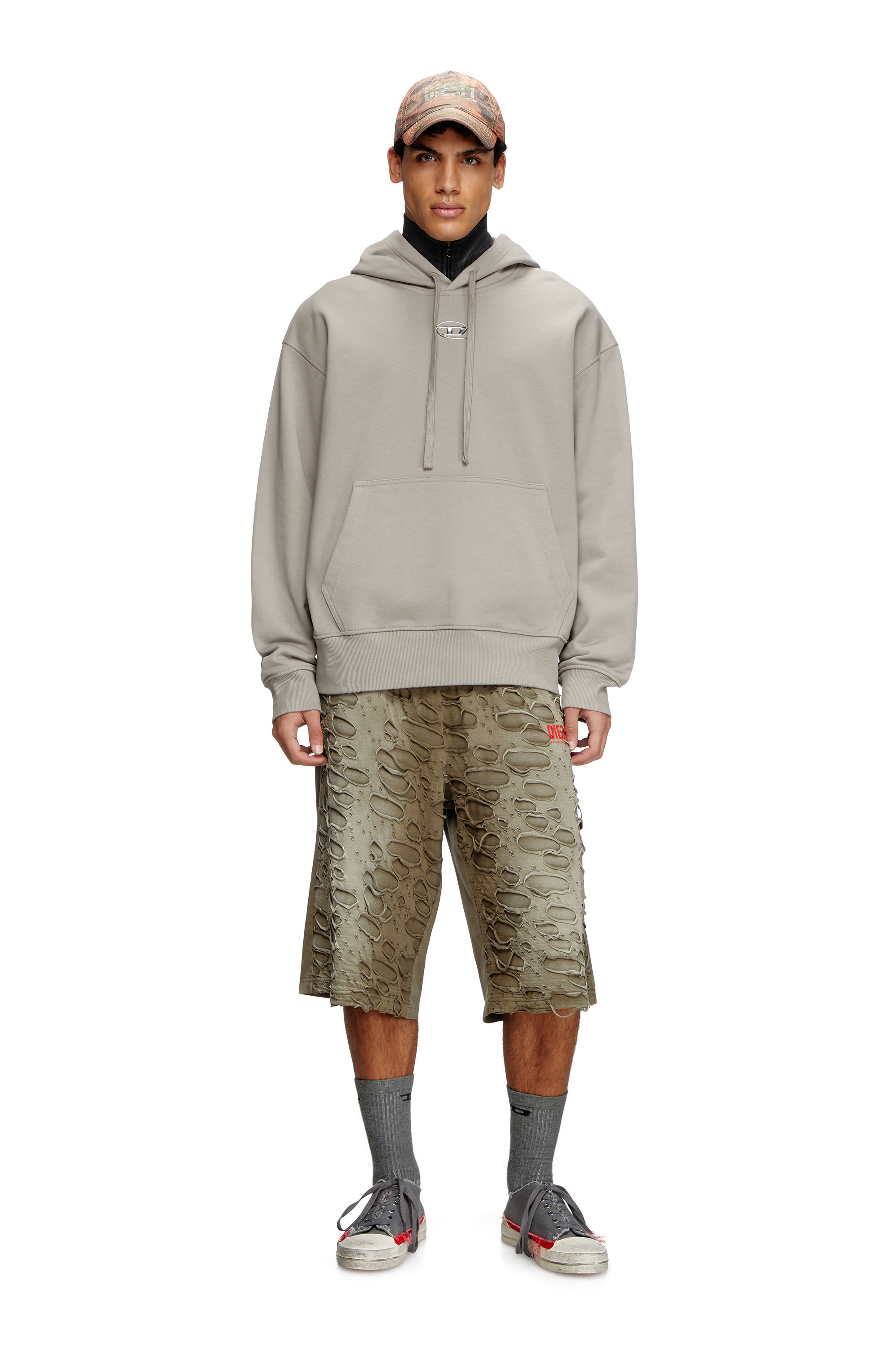 Diesel - S-MACS-HOOD-OD, Sweat-shirt à capuche oversize avec logo métallisé Homme in Gris - 1