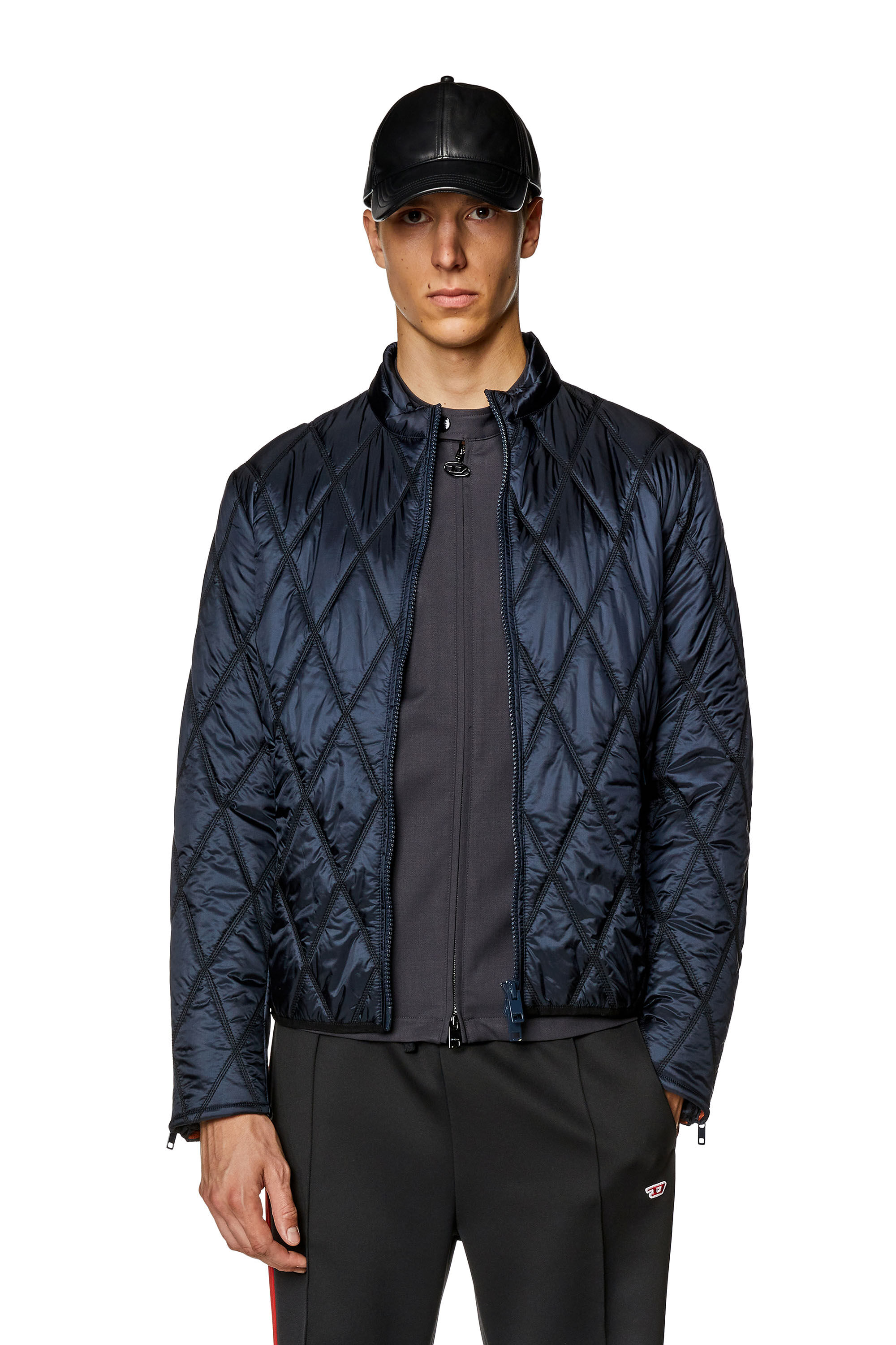 Diesel - J-NIEL, Veste à col montant en nylon matelassé Homme in Bleu - 3