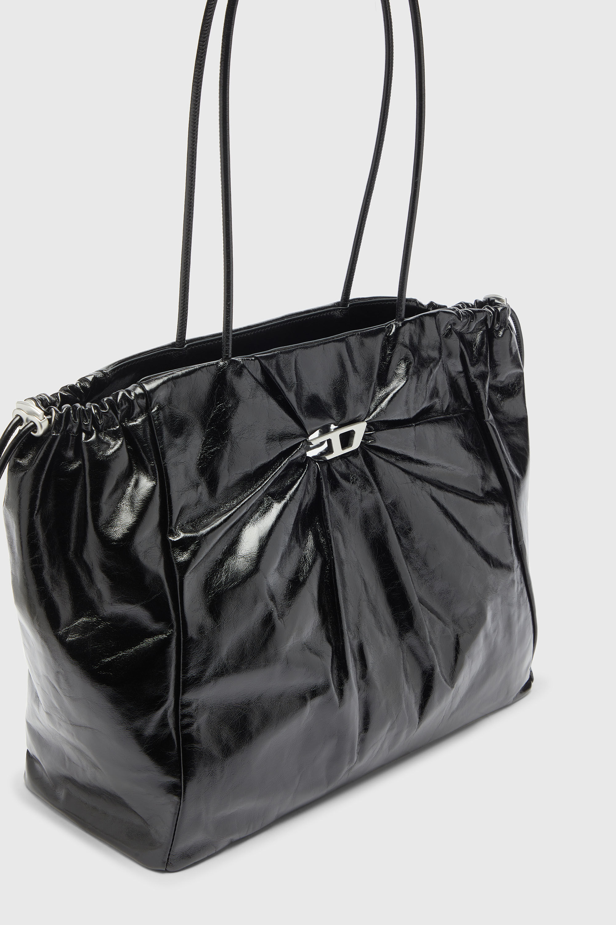 Diesel - SCRUNCH-D TOTE E/W, Damen Scrunch-D - Tote-Bag aus gl&auml;nzendem, geknittertem Leder in Schwarz - 6