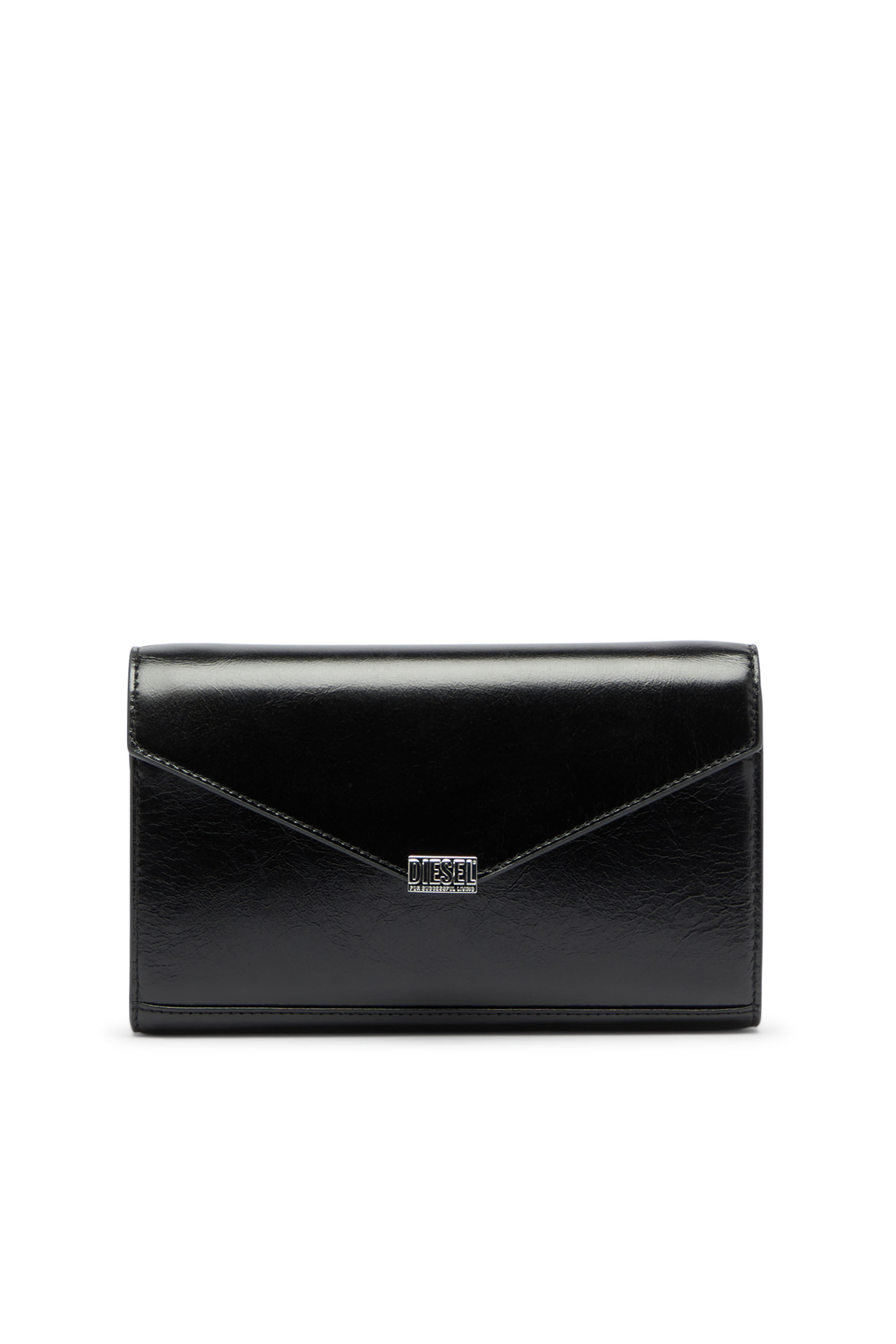 Diesel - D-ENVELOP WALLET ON CHAIN, Damen Geldb&ouml;rse aus gl&auml;nzendem, geknittertem Leder in null - 1
