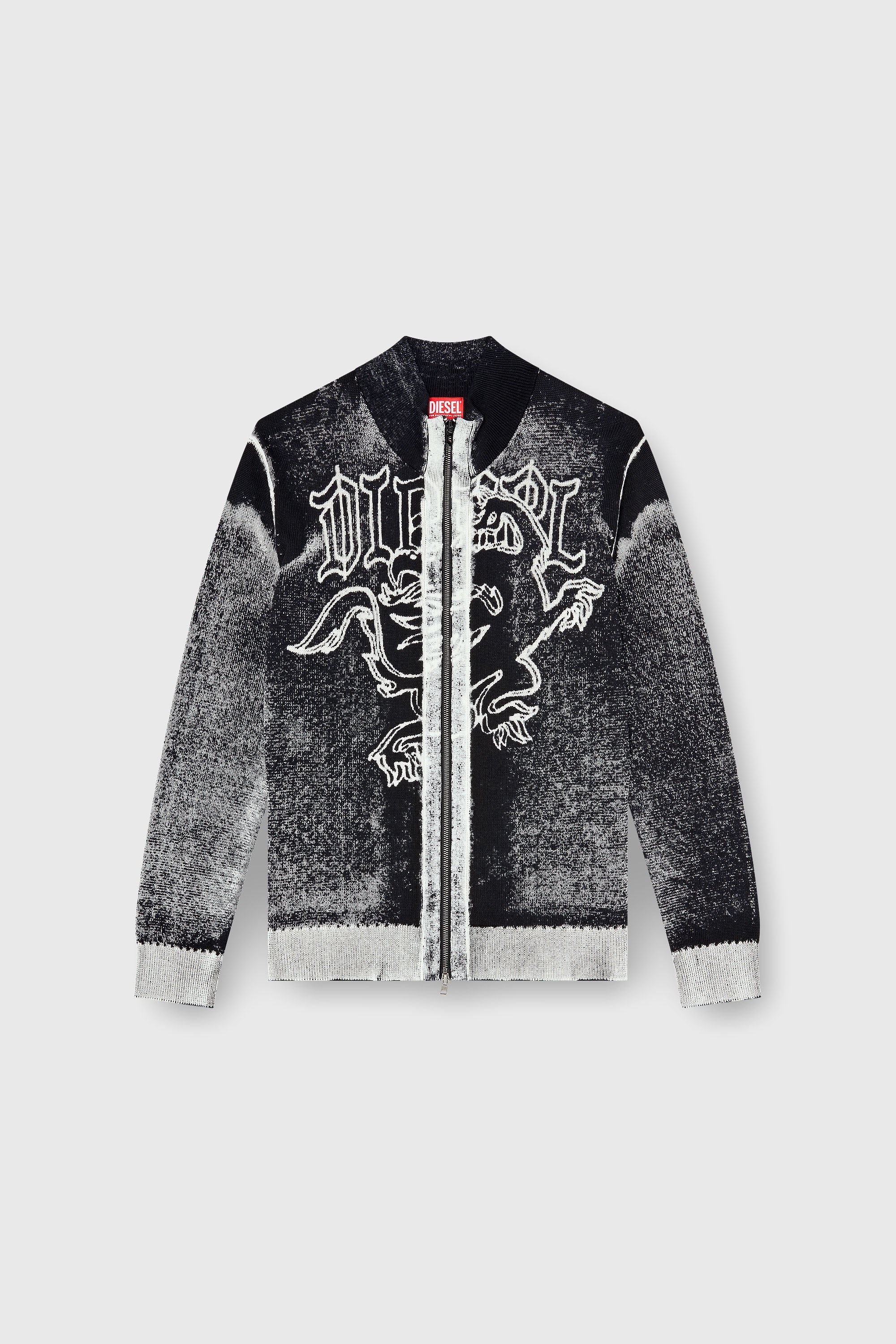 Diesel - K-LAUROS, Herren Behandelter zip-cardigan mit griffin-motiv in Schwarz/Weiss - 2