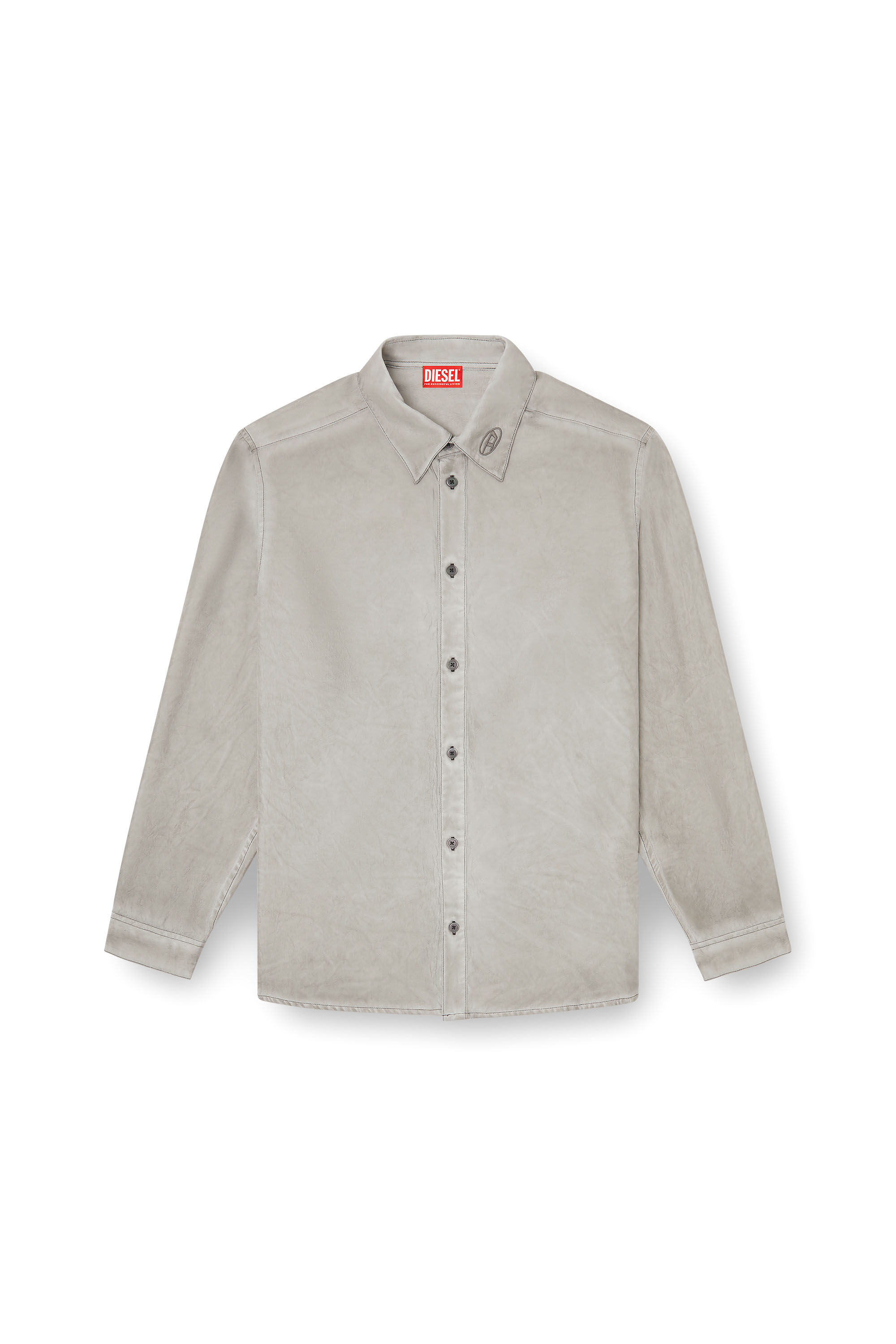Diesel - S-LEON, Unisex Fließendes Knitter-Hemd mit Logo-Kragen in Grau - 2