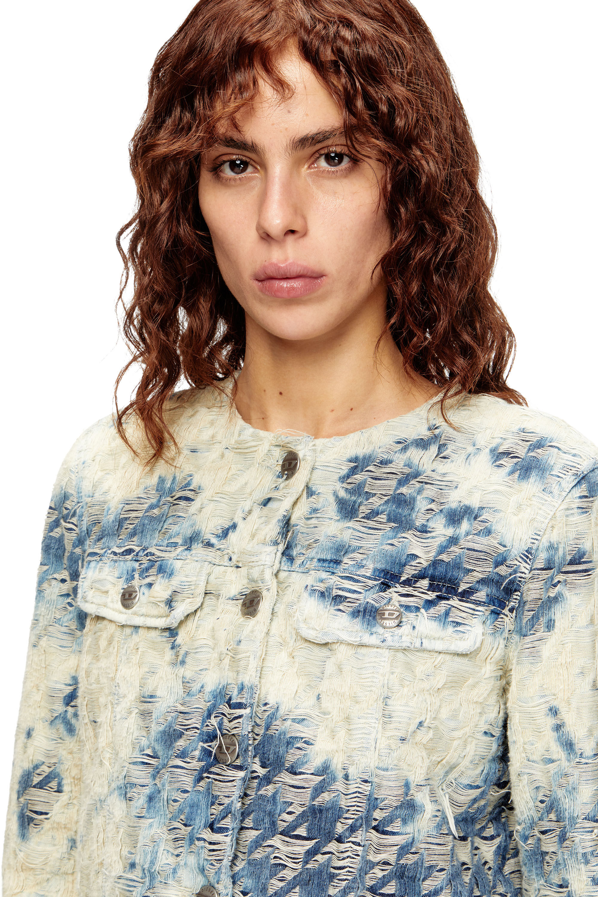 Diesel - DE-GRAFY-FSH, Damen Jacke aus Jeansgewebe mit Hahnentritt-Muster in Blau/Weiss - 5