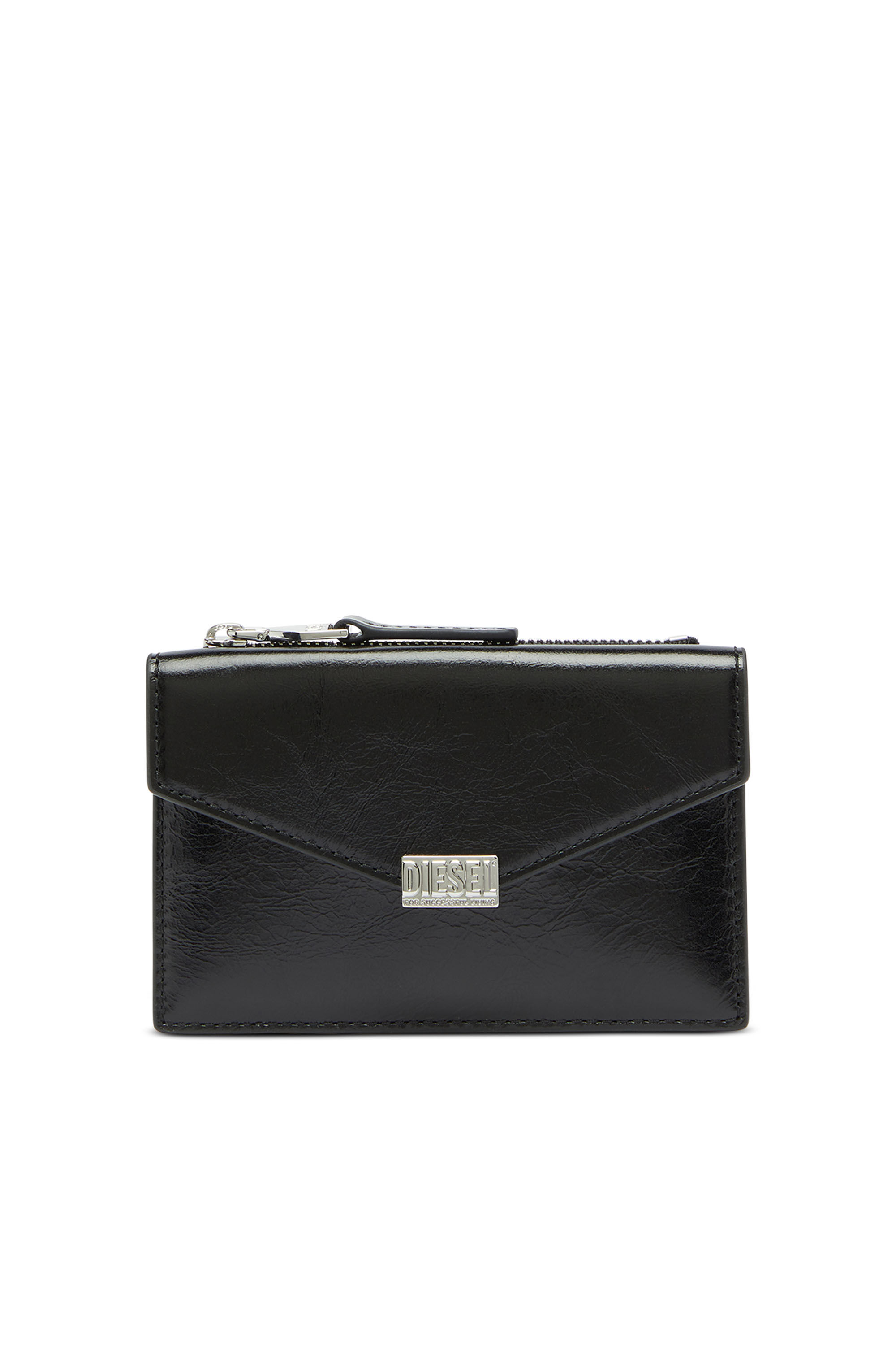 Diesel - D-ENVELOP CARD HOLDER, Damen Kartenetui im Umschlagstil aus gl&auml;nzendem, geknittertem Leder in null - 1