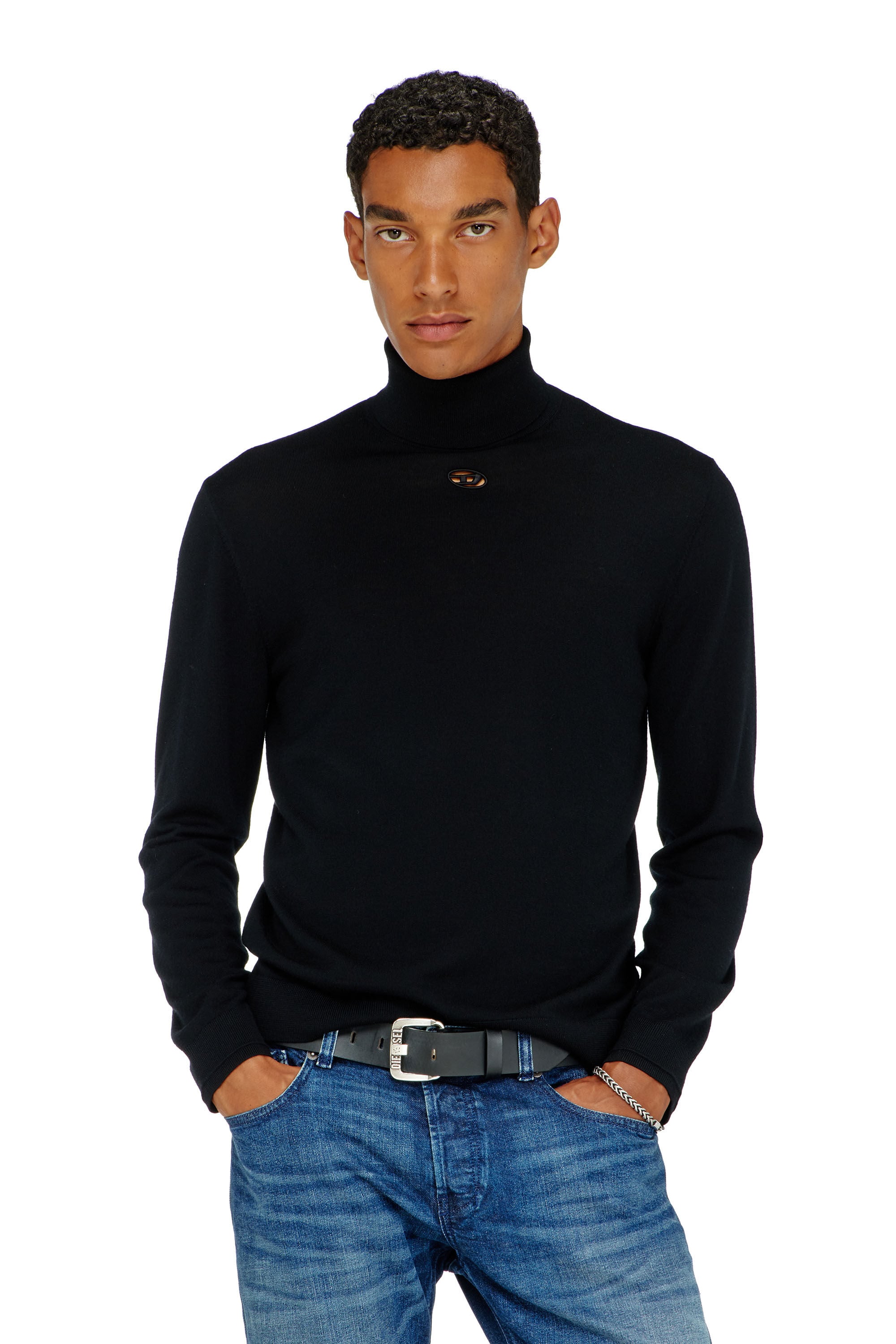 Diesel - K-VARTA, Dolcevita in lana con logo cut-out Uomo in Nero - 3