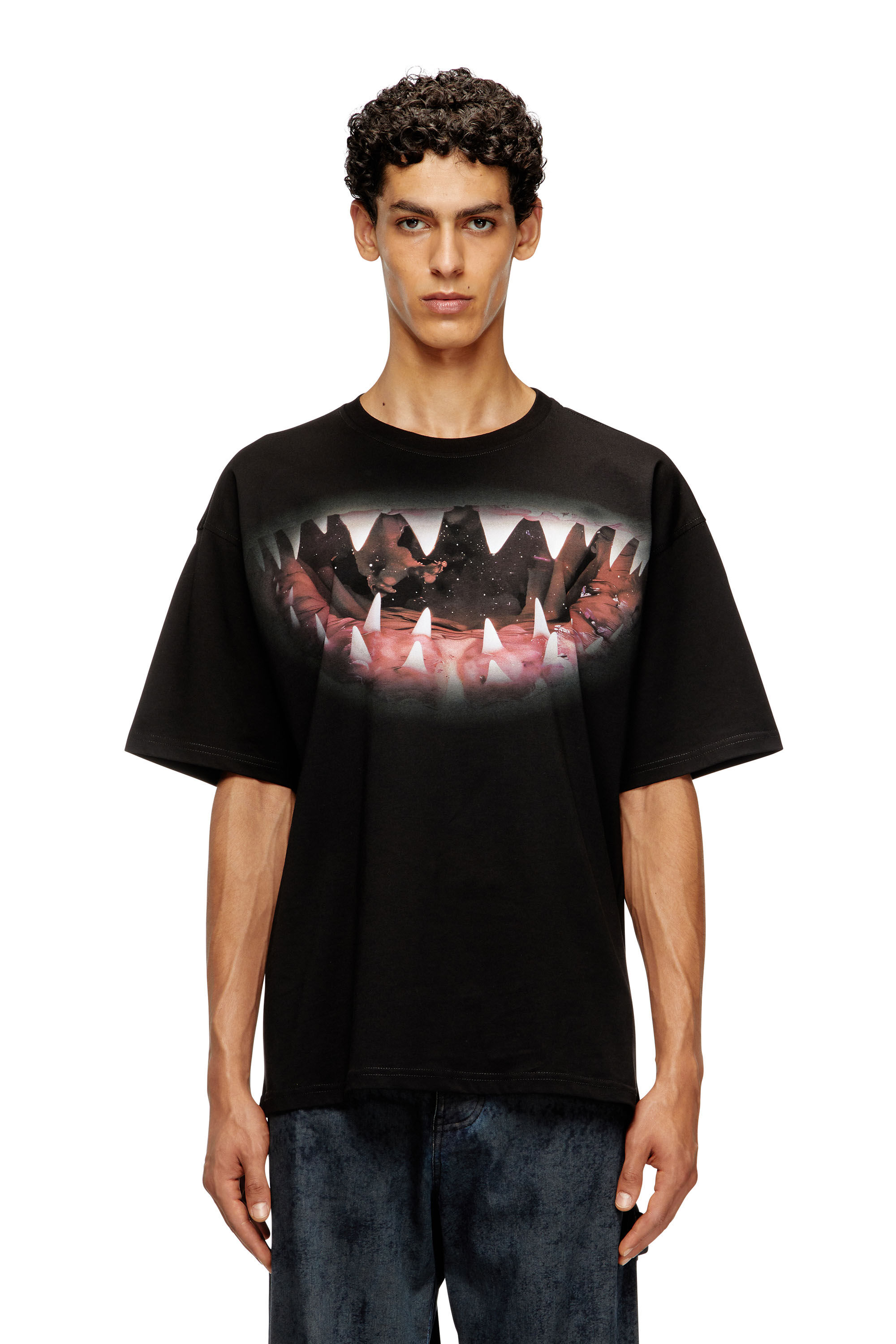 Diesel - T-BOXT-T21, T-shirt en coton avec imprimé bouche de requin Homme in Noir - 3
