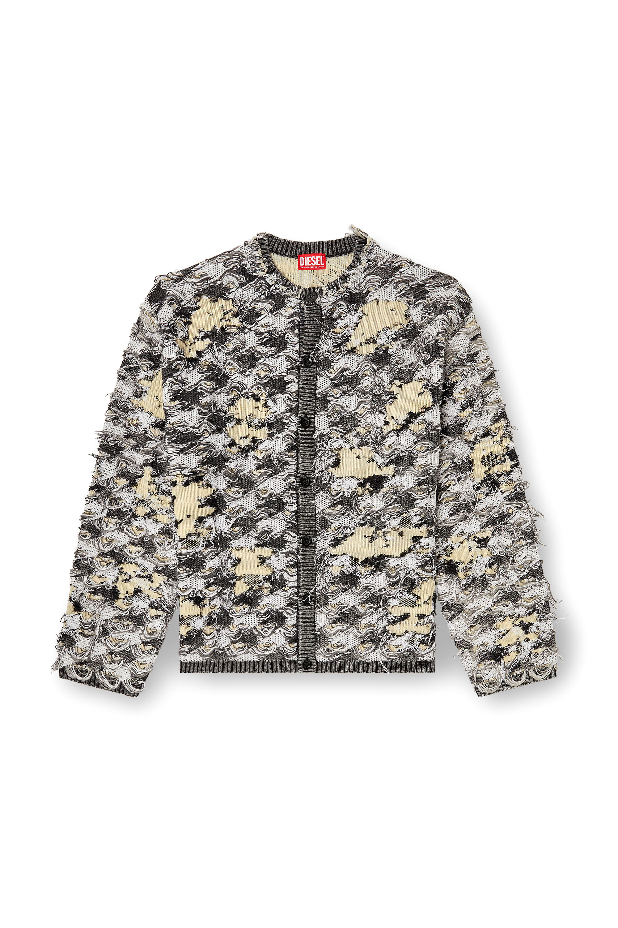 Diesel - K-VALBOR, Cardigan in jaquard dévoré con motivo a quadri Uomo in Multicolor - 2