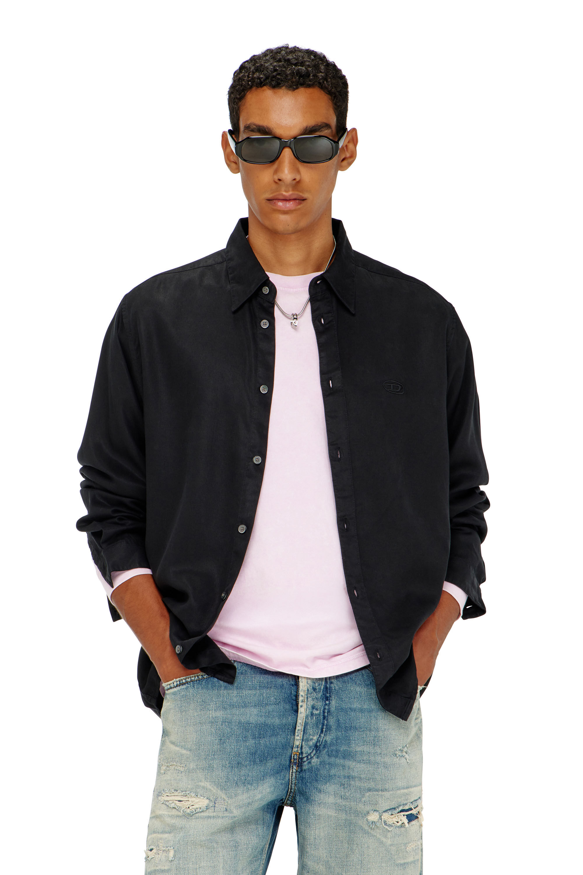 Diesel - S-SIMPLY-C, Chemise fluide avec broderie logo Homme in Noir - 3