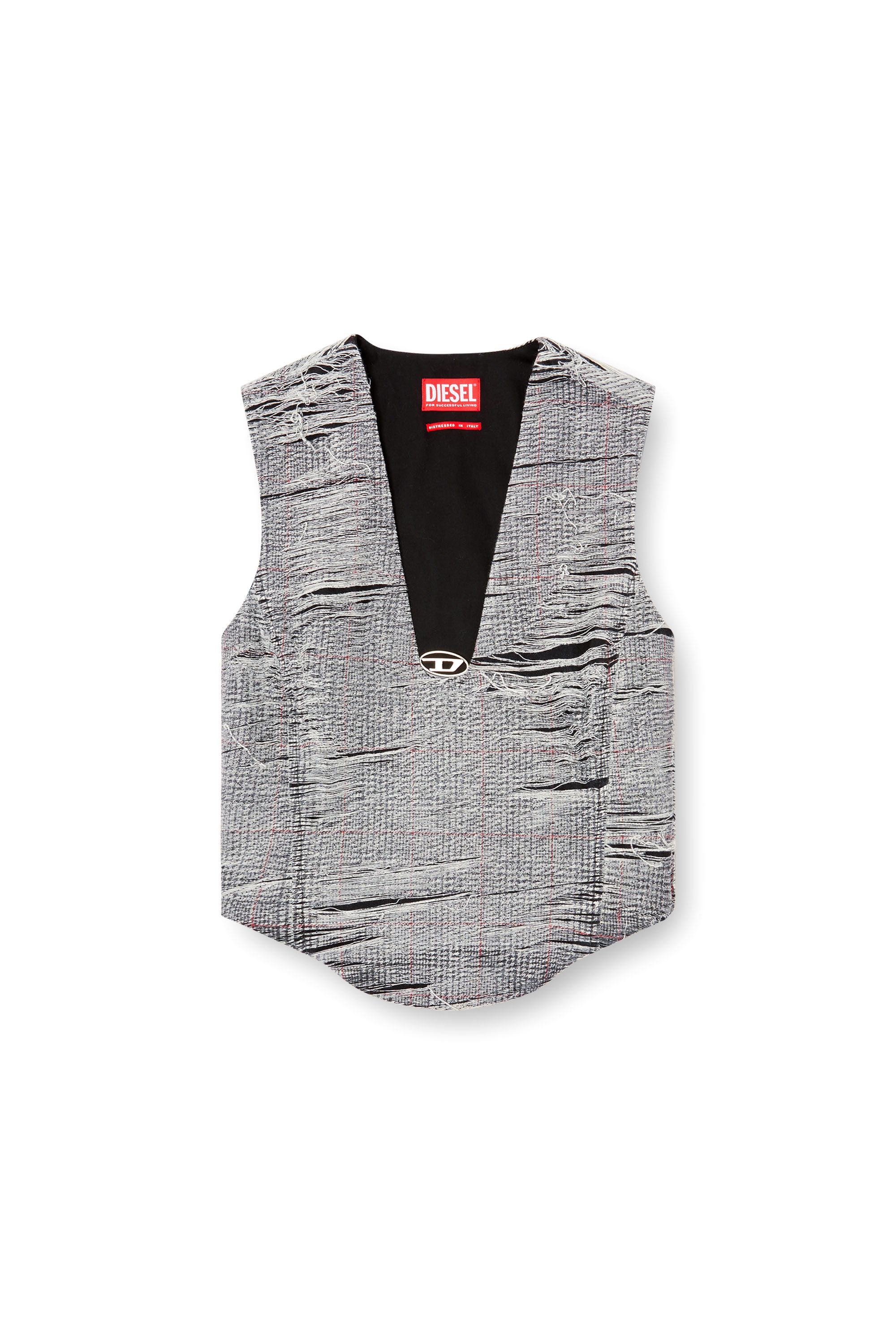 Diesel - DE-LARIS-FSG, Top en denim Prince-de-Galles à effet vieilli Femme in Gris - 2