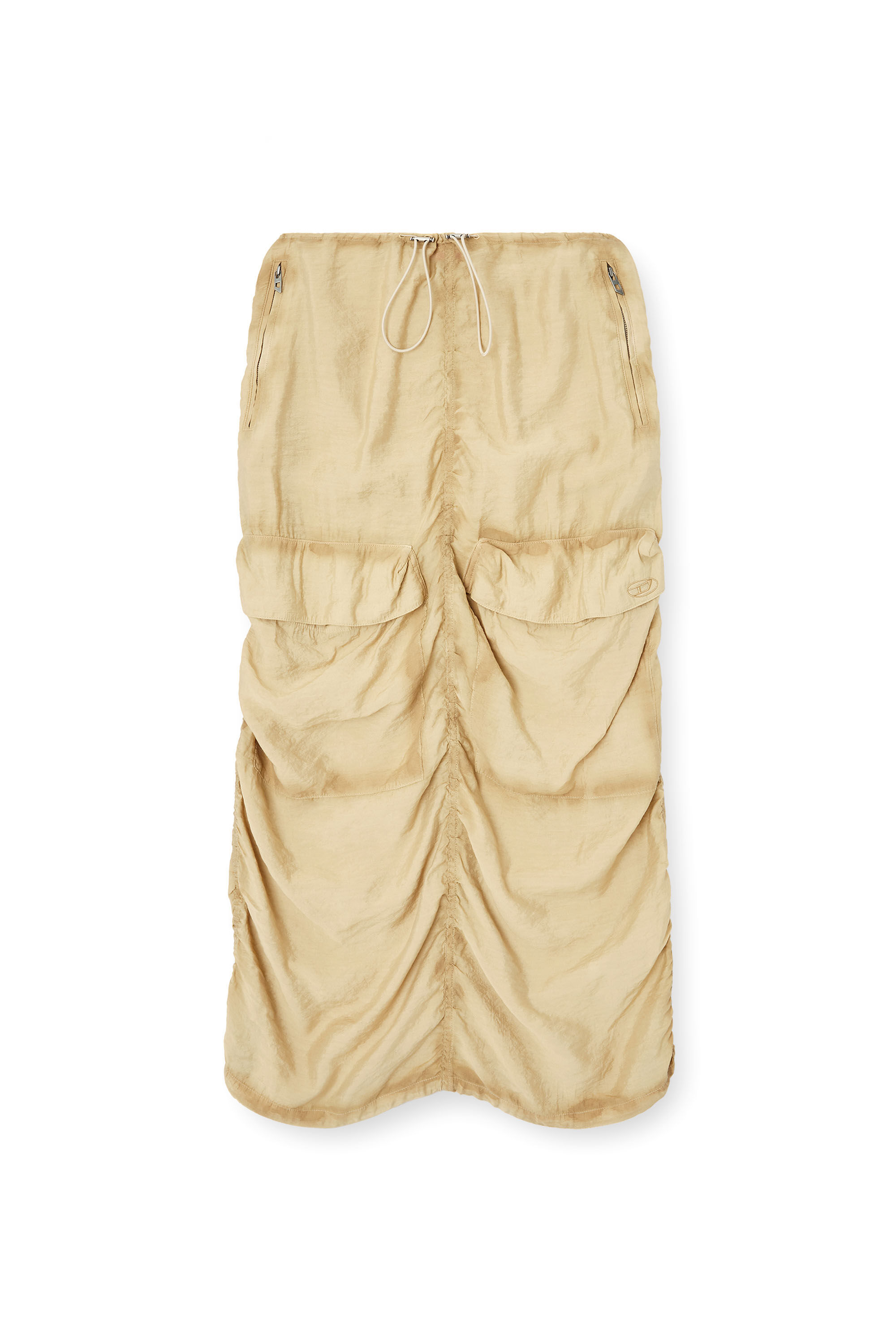 Diesel - O-RACLE, Jupe cargo mi-longue en viscose et nylon traités Femme in Beige - 2