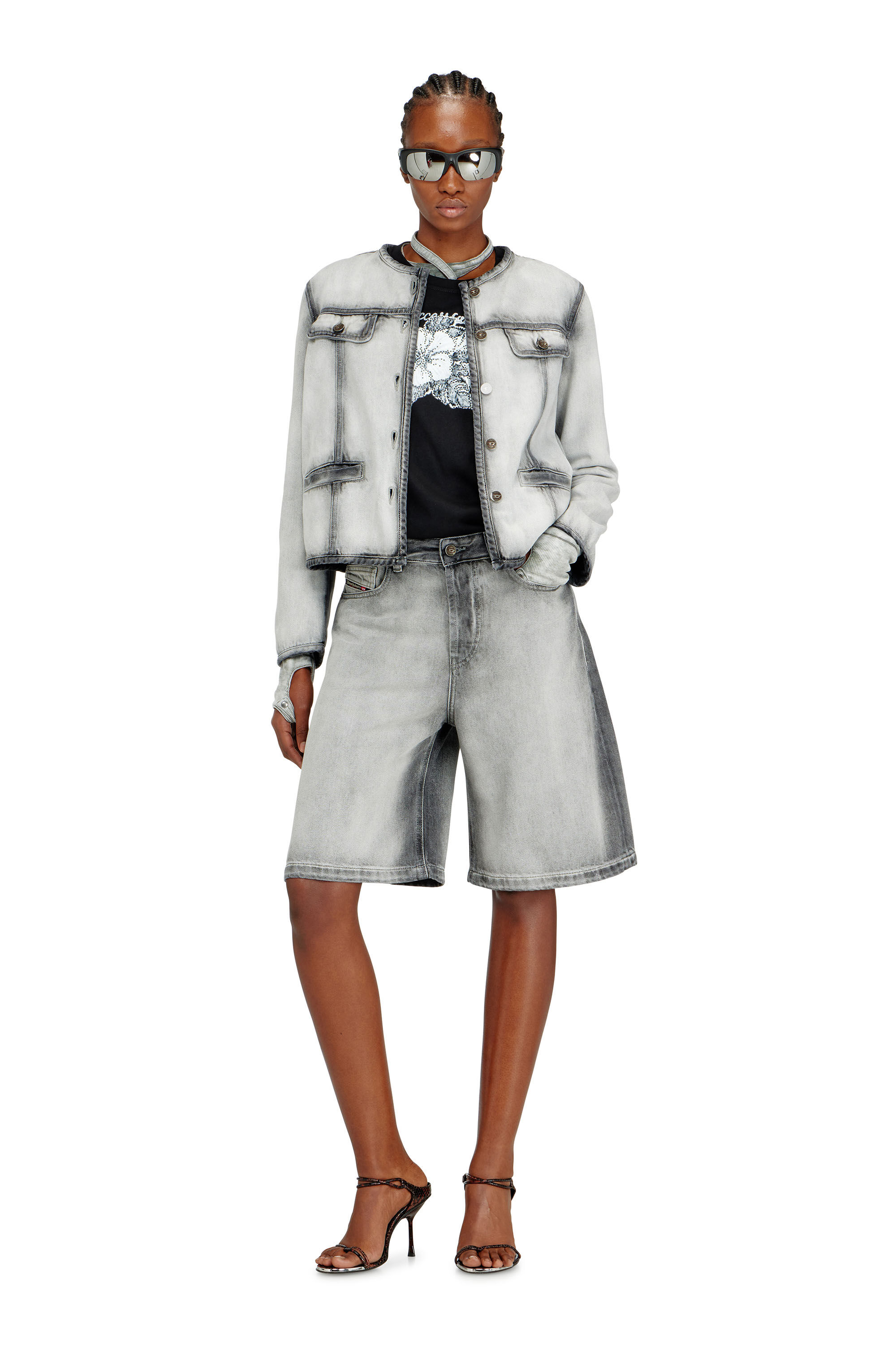 Diesel - DE-SIRE-SHORT-FSI, Short in denim skeleton morbido Donna in Grigio - 1