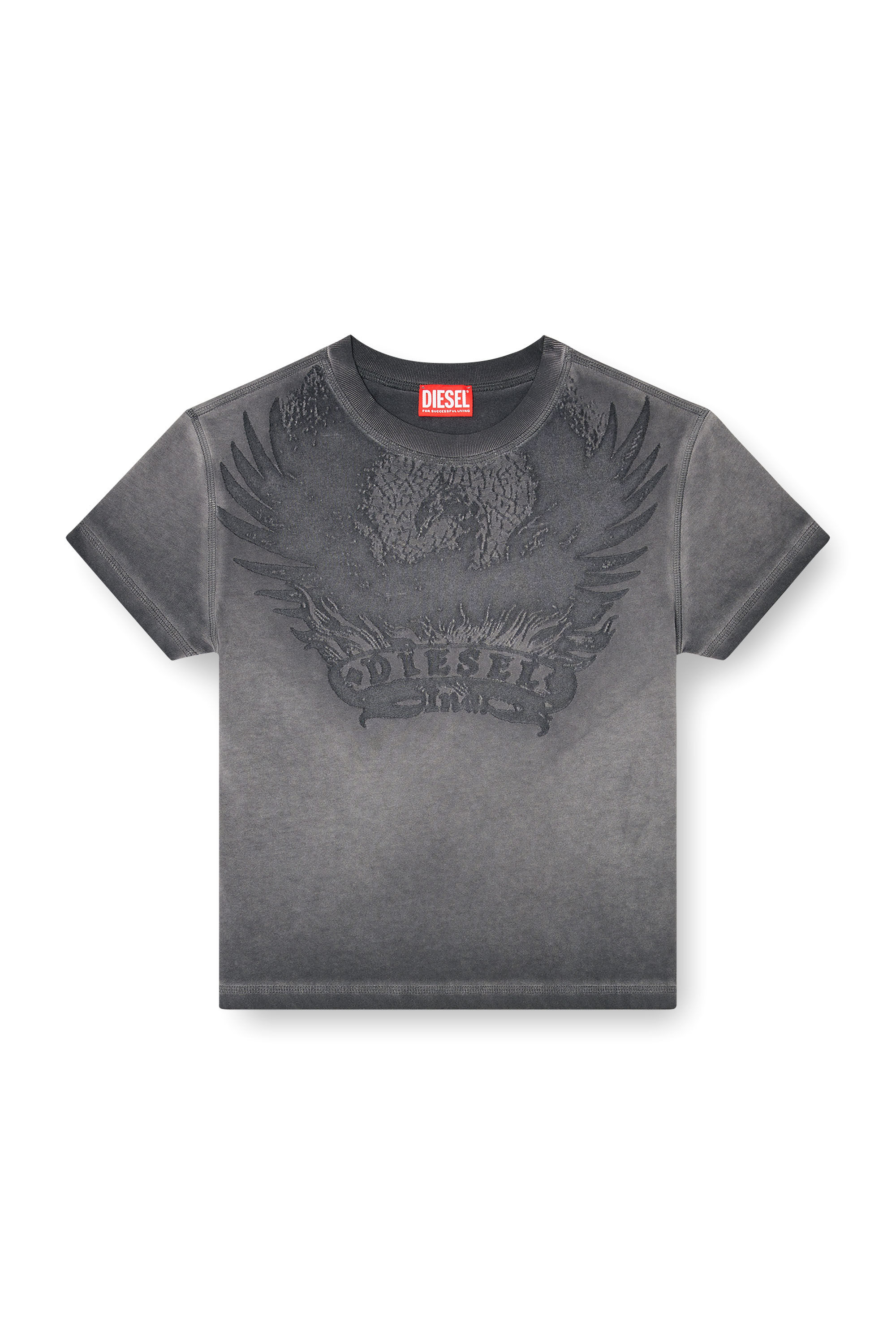 Diesel - T-ILA-AA7, Damen Slim T-shirt mit d&eacute;vor&eacute; Phoenix in Dunkelgrau - 2
