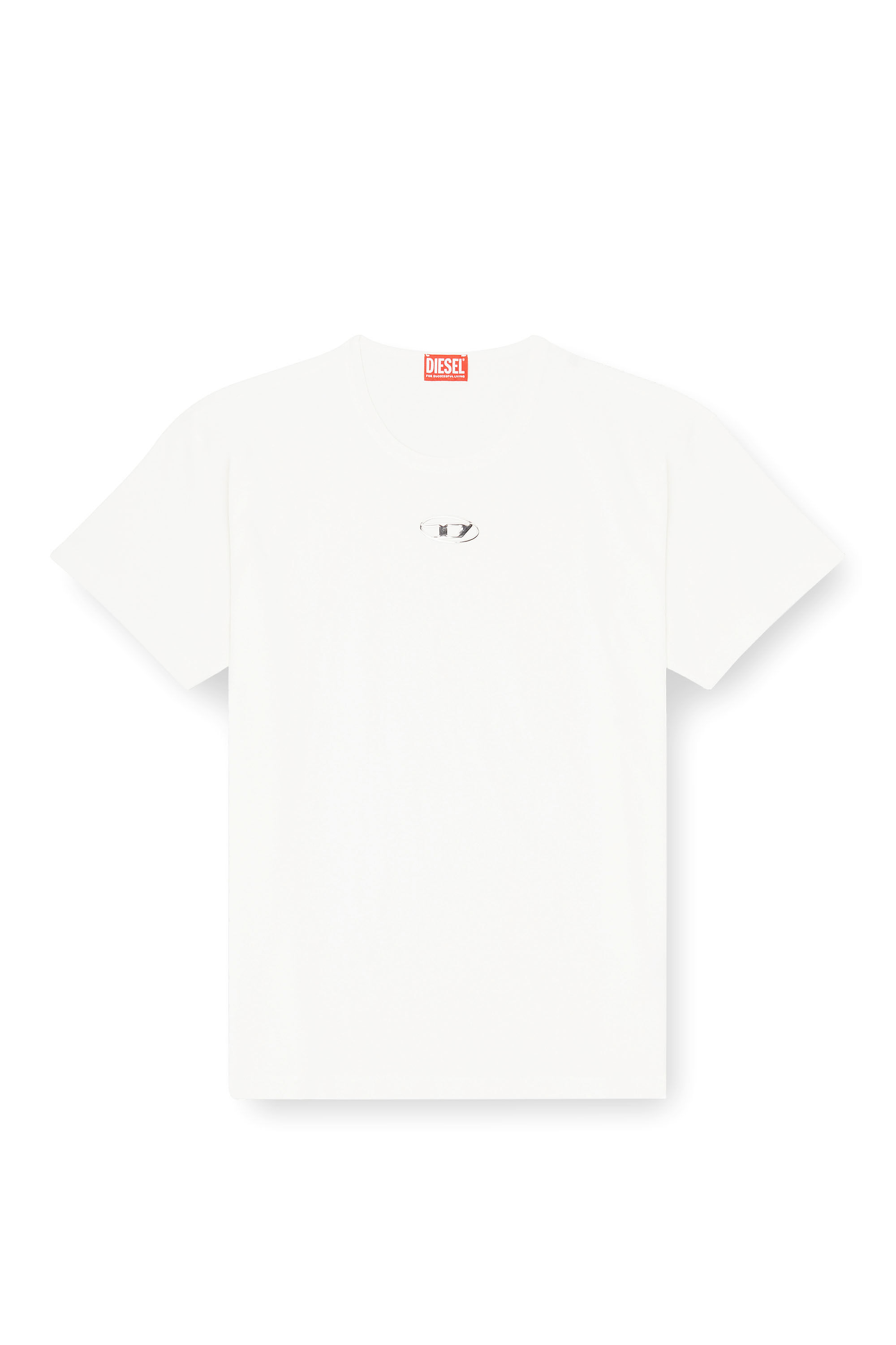 Diesel - T-NORM-IOD, T-shirt in cotone leggero con logo Oval D metallizzato Uomo in Bianco - 2