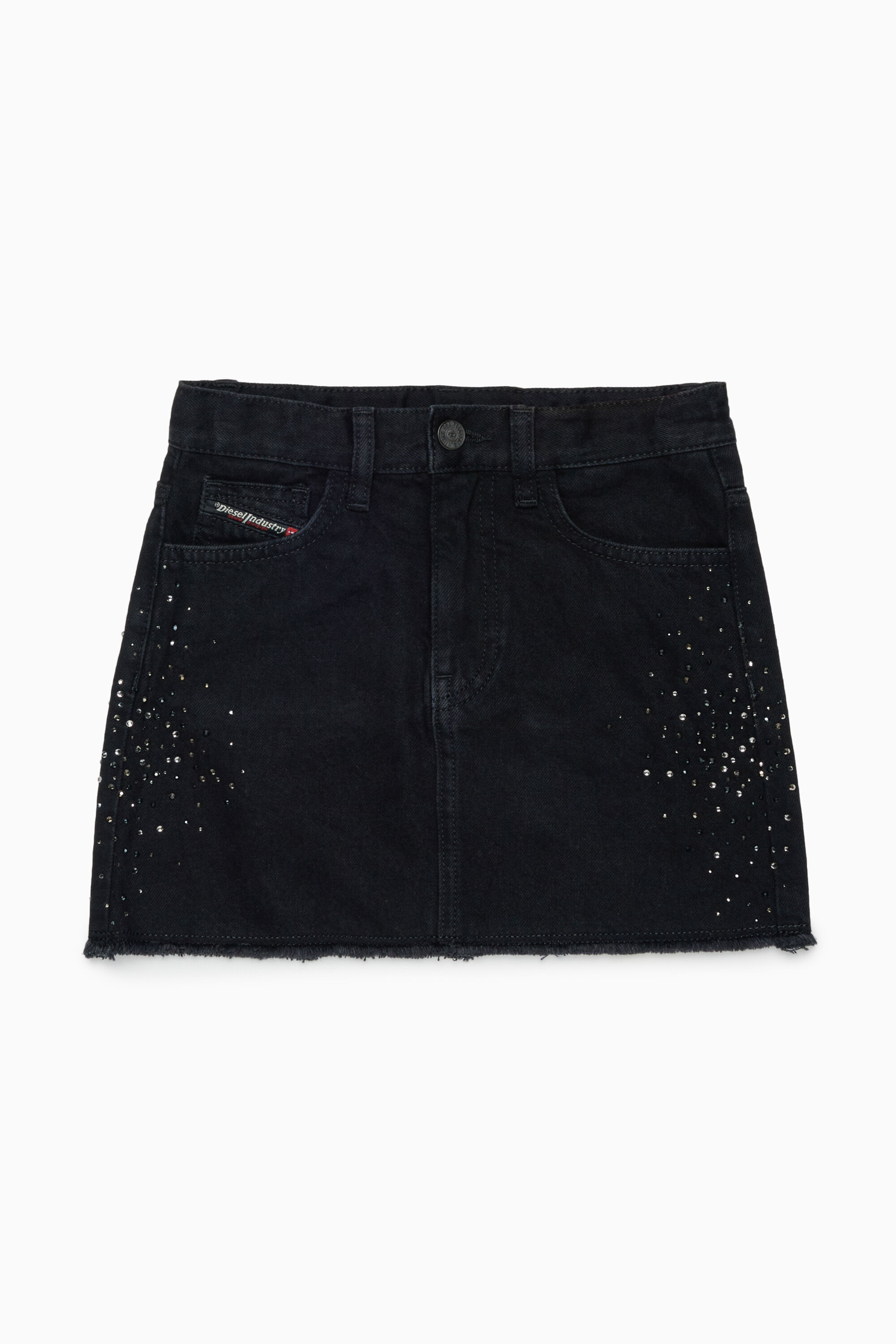 Diesel - GIANNA-SP, Damen Verwaschener Denim-Minirock mit Strasssteinen in Schwarz/Dunkelgrau - 1
