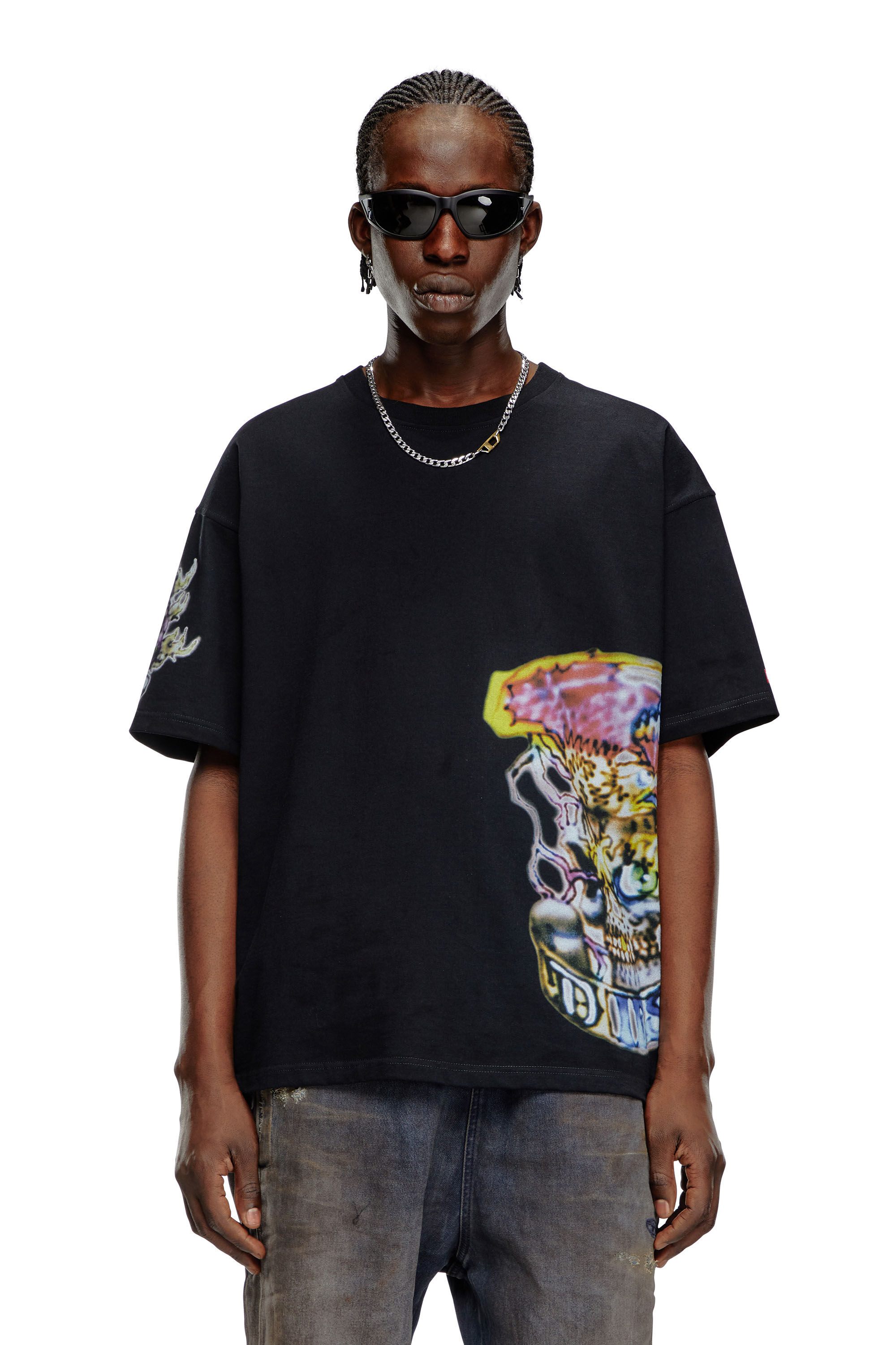 Diesel - T-BOXT-Q14, Homme T-shirt avec imprimés tatouages effet flou in Noir - Image 3
