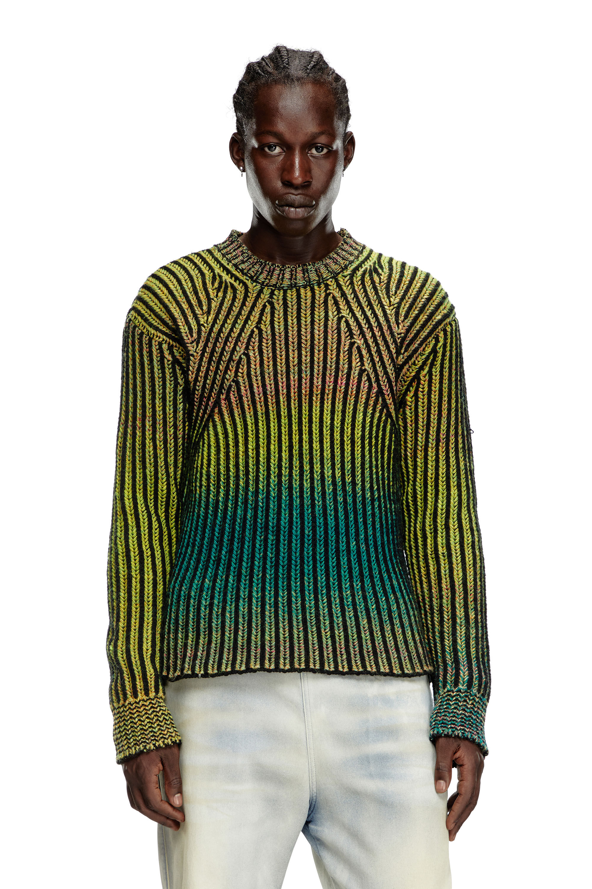 Diesel - K-OAKLAND-A, Uomo Striped ribbed jumper in wool blend in Verde - Image 3