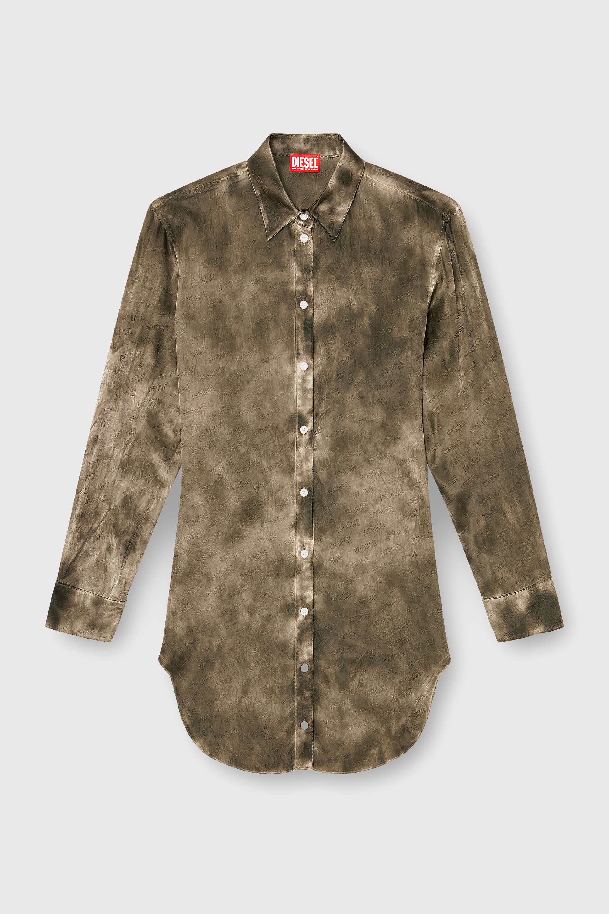 Diesel - C-LAVEL, Chemise longue en satin gaufr&eacute; logo-jacquard Femme in Vert - 2