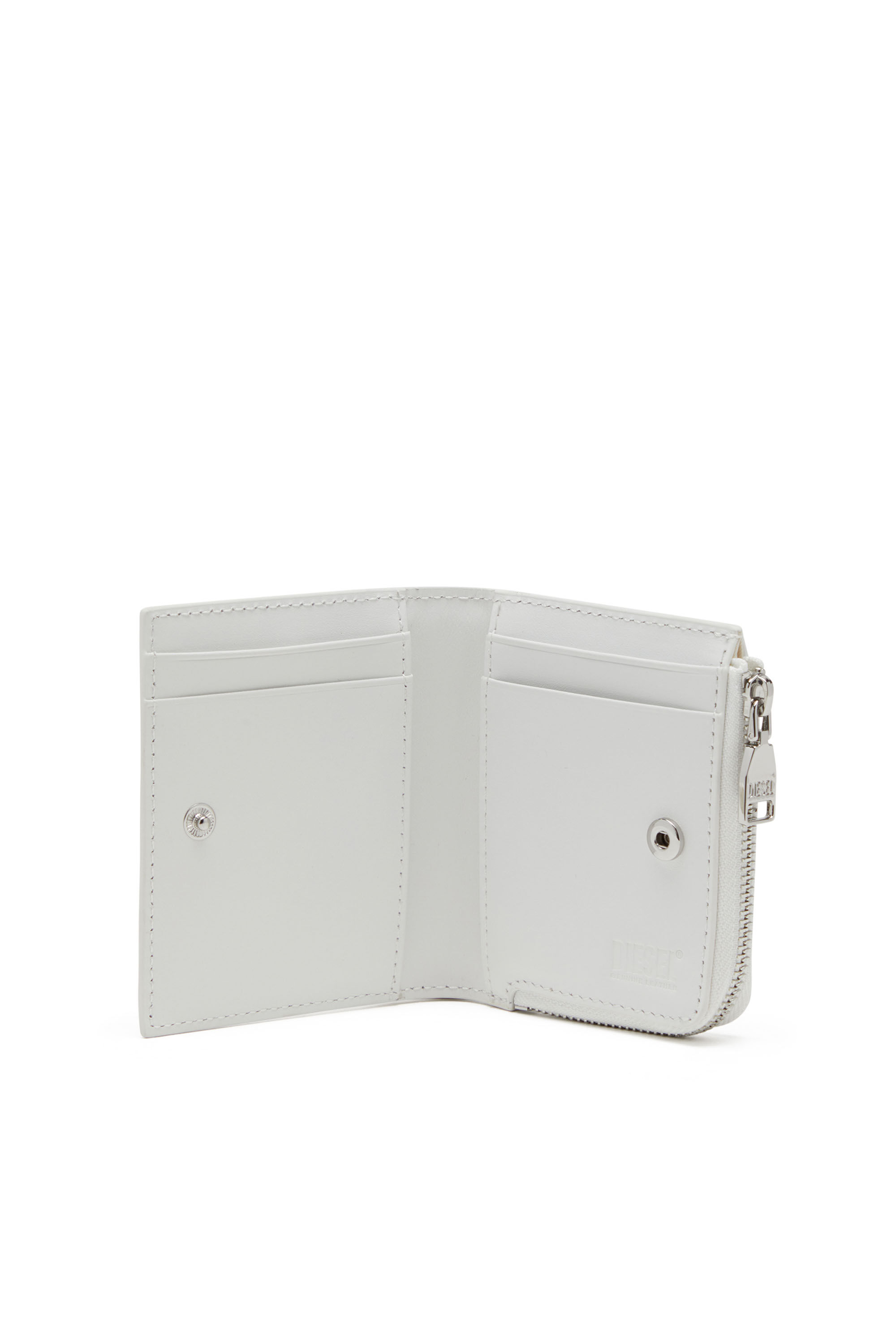 Diesel - 1DR CARD HOLDER ZIP L, Damen Bifold-Kartenetui aus Nappaleder in Weiß - 3