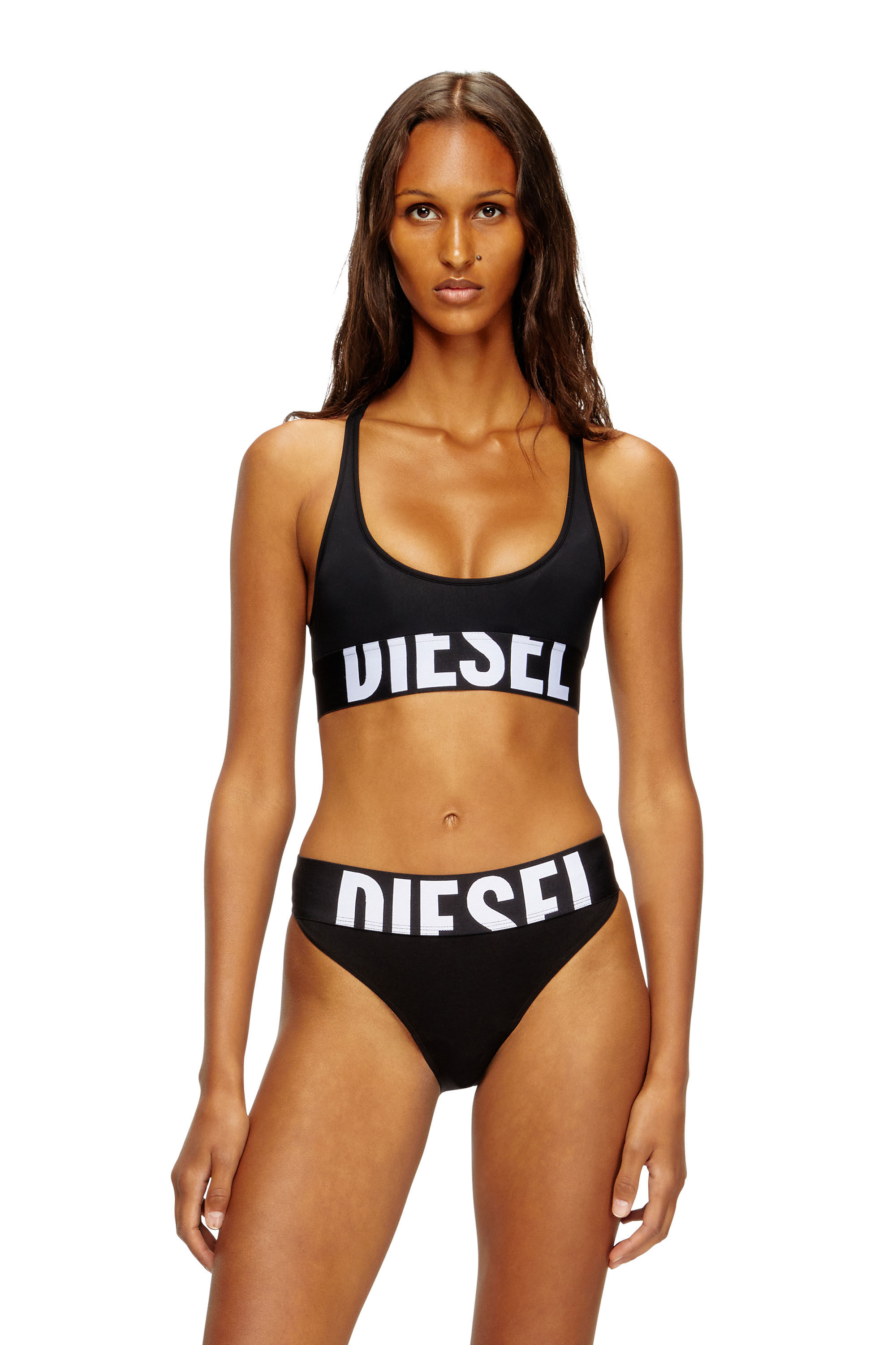 Diesel - ALLISON-D-POP, Reggiseno sportivo con logo tagliato Donna in Nero - 3