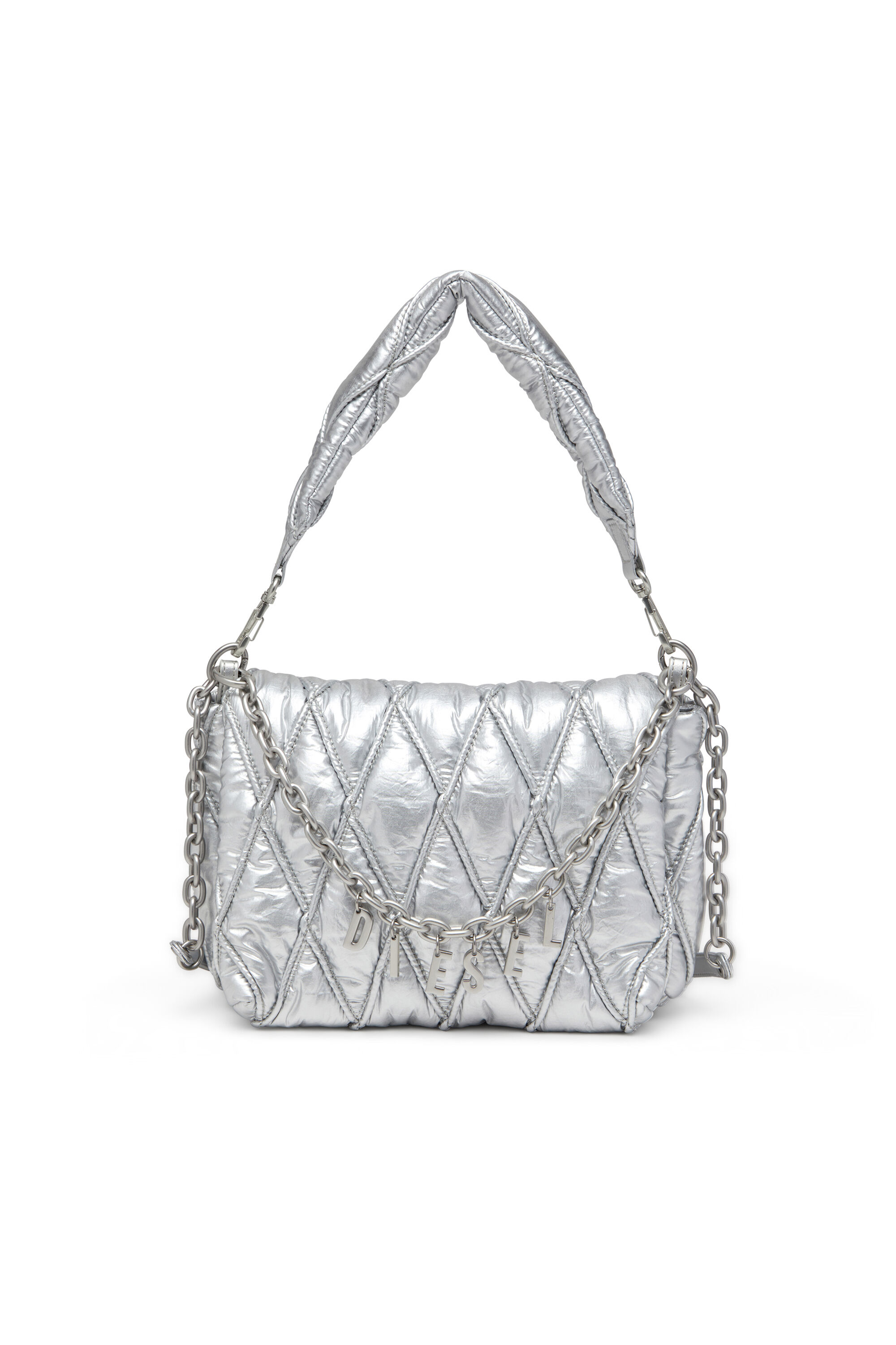 Diesel - CHARM-D SHOULDER M, Charm-D M-Borsa a spalla in nylon metallizzato trapuntato Donna in Argento - 1