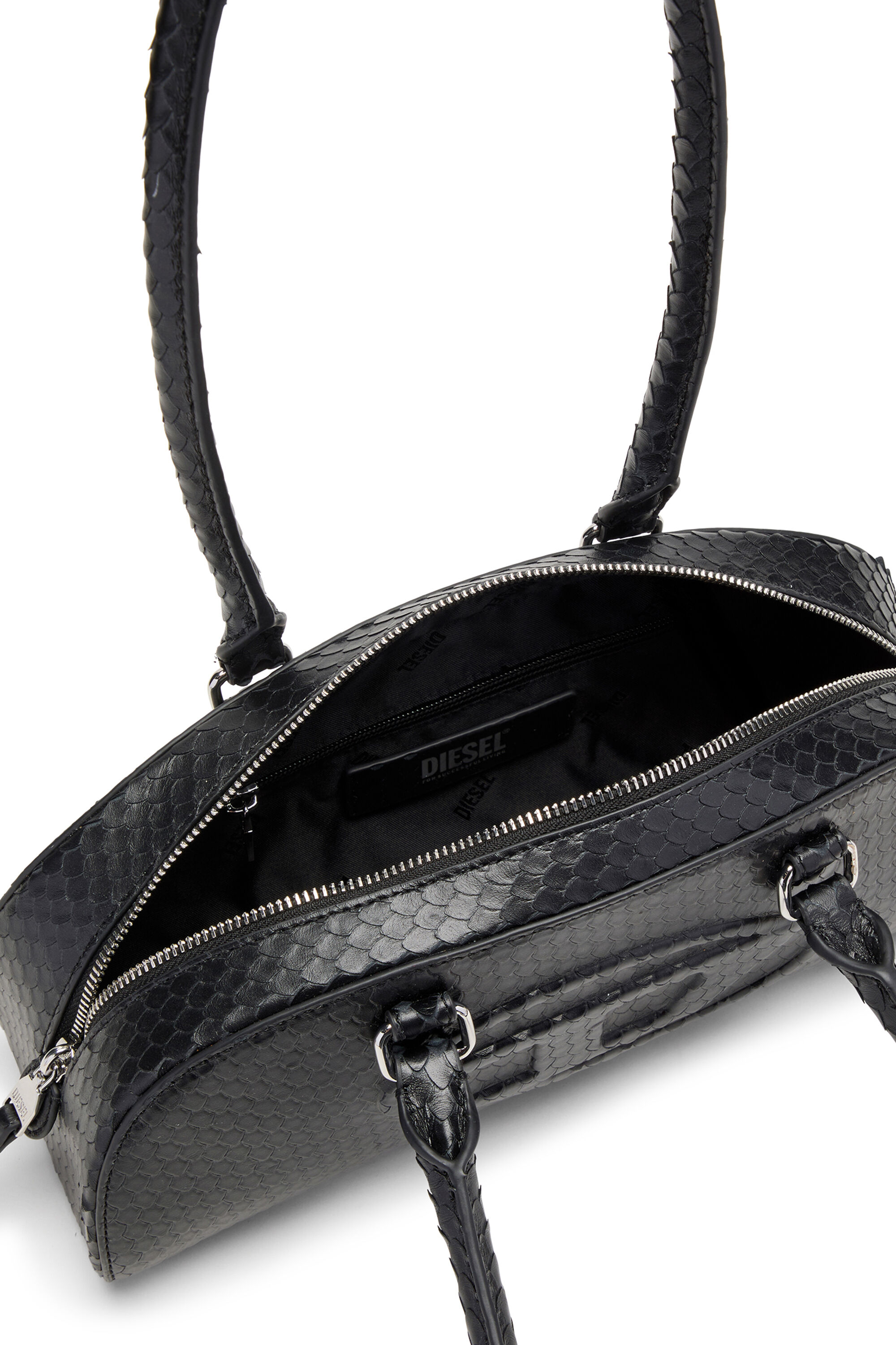 Diesel - 1DR DOME SHOULDER EW, 1DR Dome-Borsa bowling rettangolare in pelle effetto snake Donna in Nero - 4
