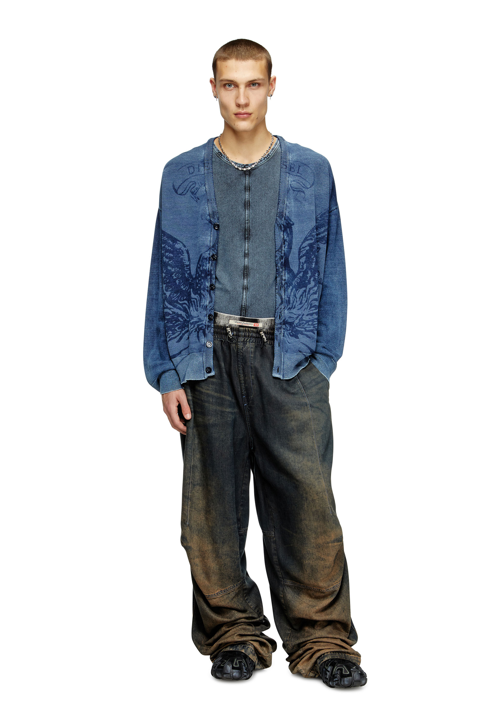 Diesel - K-FENICAR, Cardigan indigo avec logo du phénix Homme in Bleu - 1
