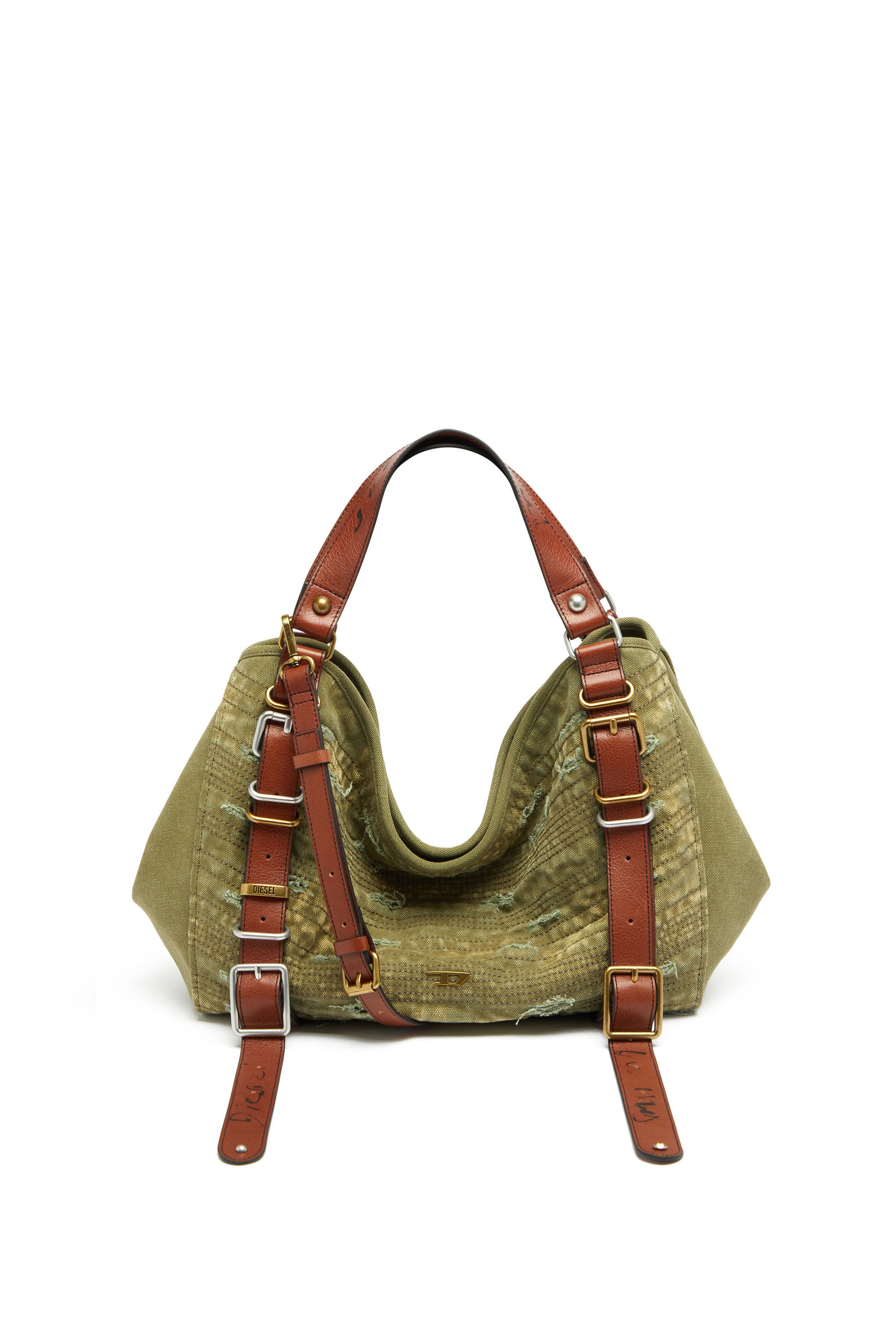 Diesel - D-ONE TOPHANDLE M, Unisex D-One-Medium Henkeltasche aus Canvas in Used-Optik in Armeegr&uuml;n - 2