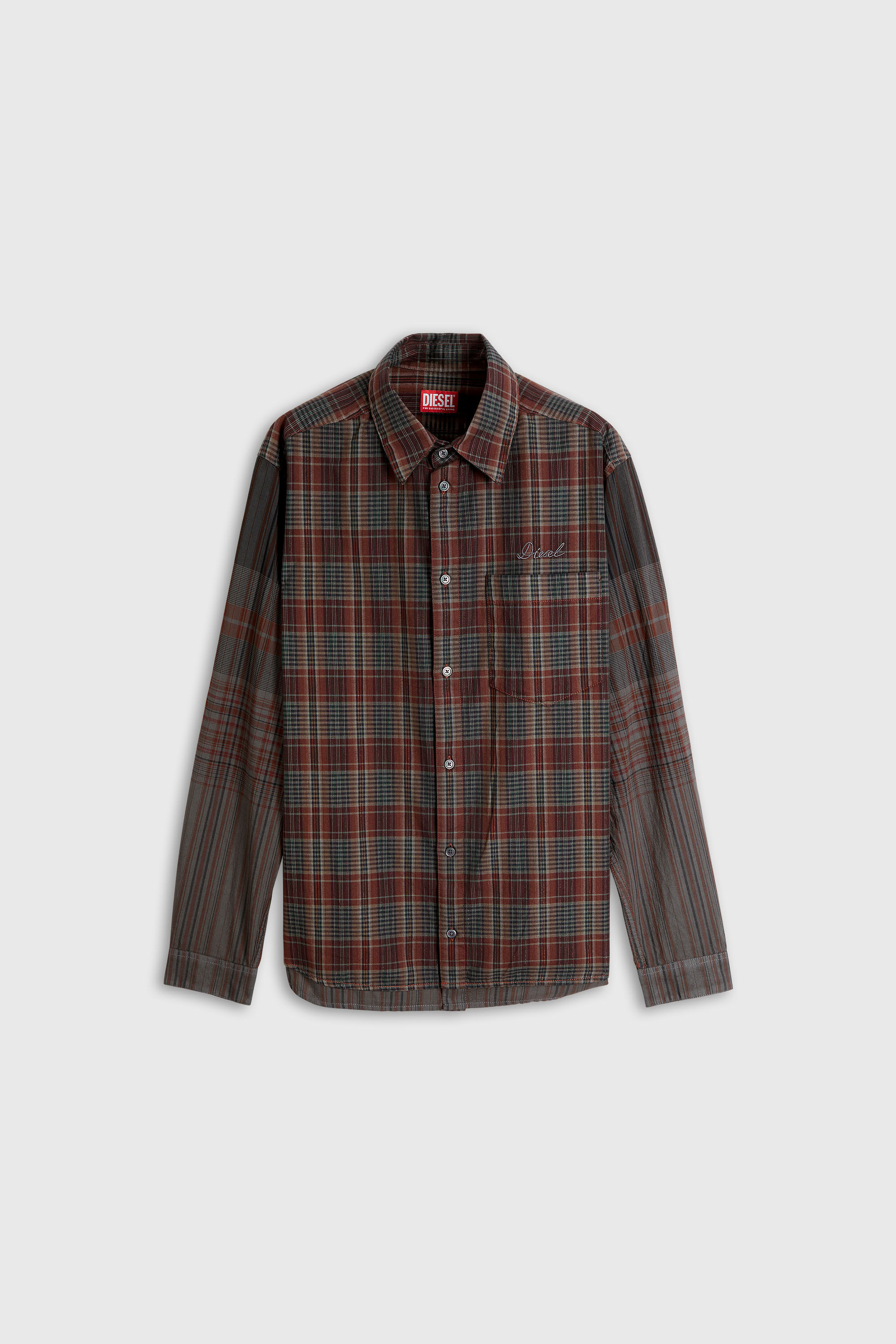 Diesel - S-TEN, Herren Hemd aus Flanell mit metallischem Karomuster in Grau/Rot - 2