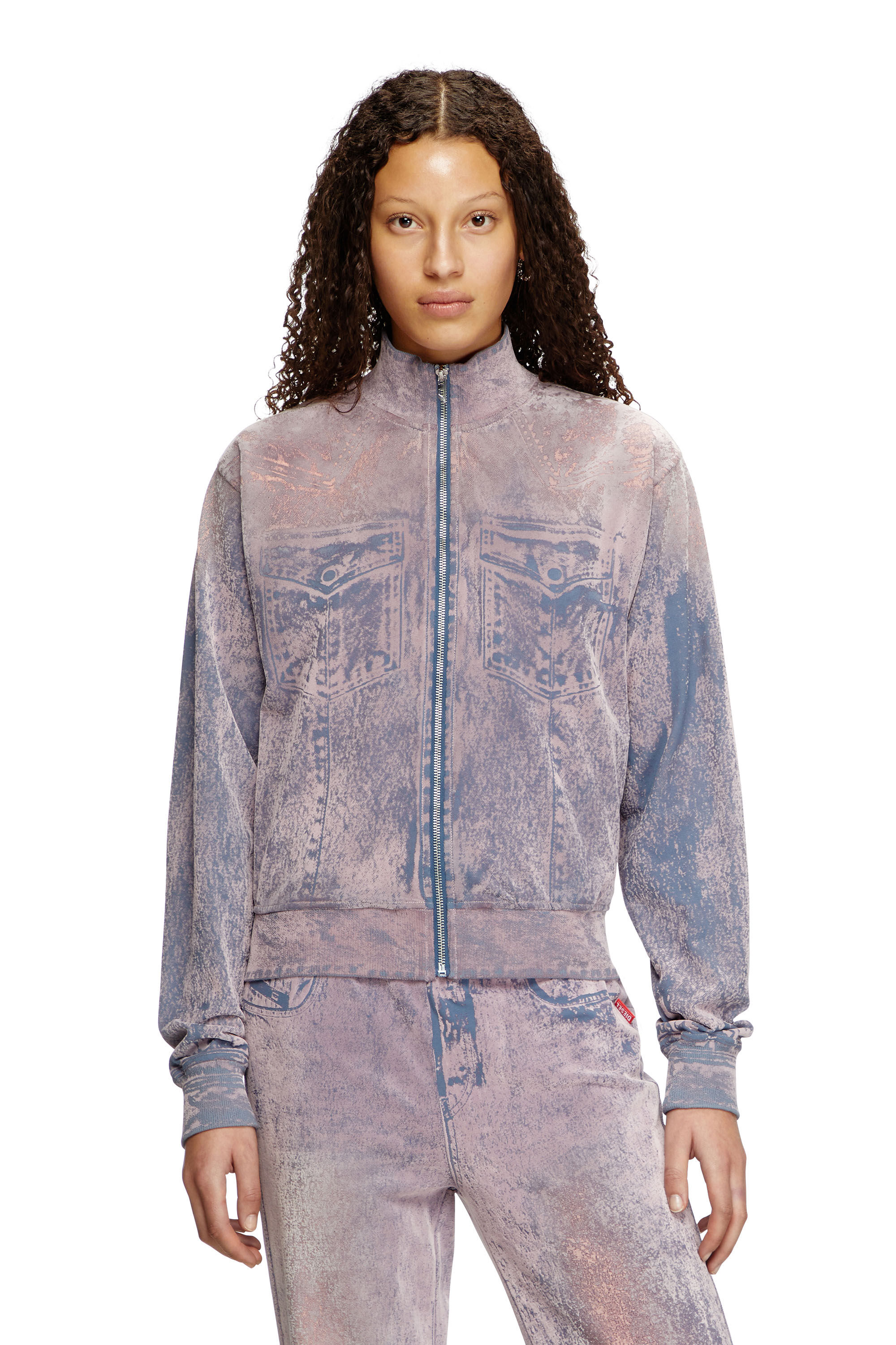 Diesel - F-SLITLY, Sweat-shirt zippé floqué effet trompe l'œil Femme in Polychrome - 3