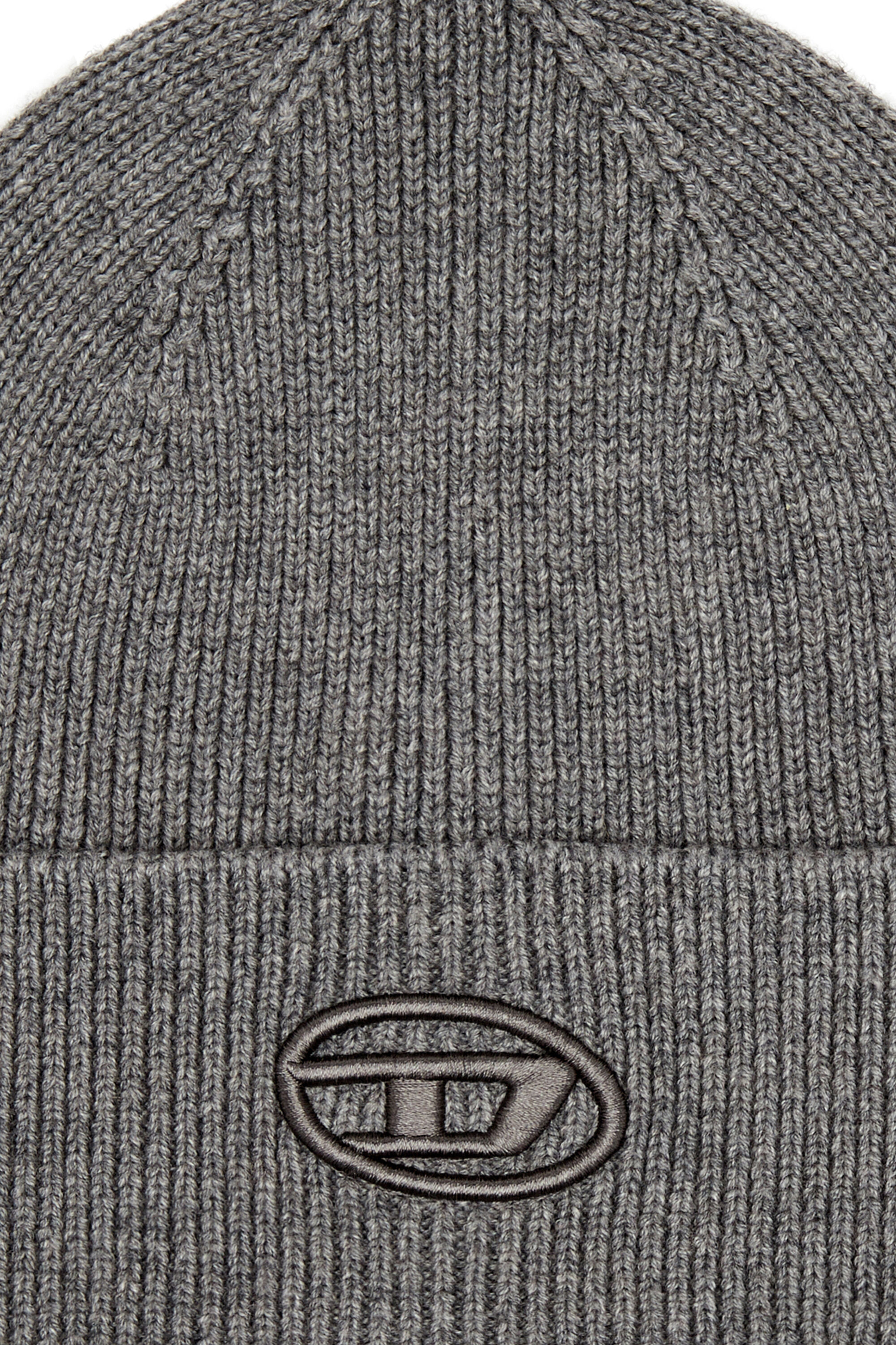 Diesel - K-CODER-FULLY B, Unisex Gerippte Beanie-M&uuml;tze mit D-Stickerei in Grau - 3
